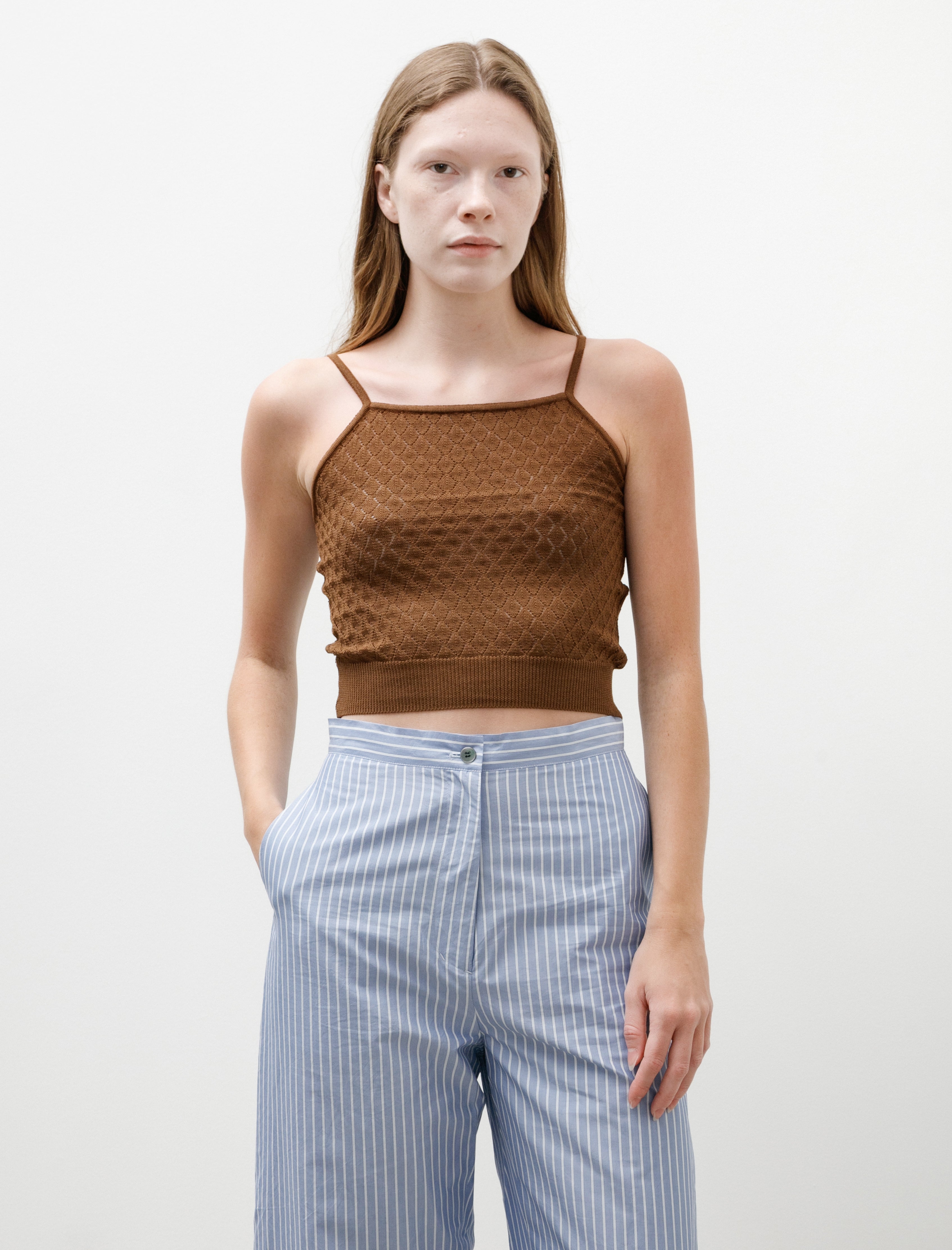 Ernie Palo Open Work Knit Camisole Brown
