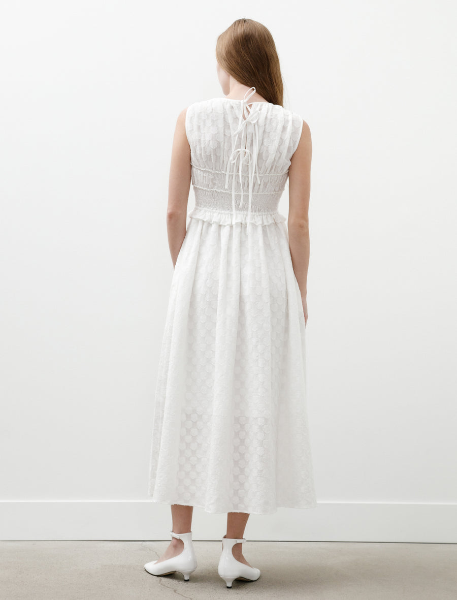 Dinah Dress Fleur Fil-Coupé White