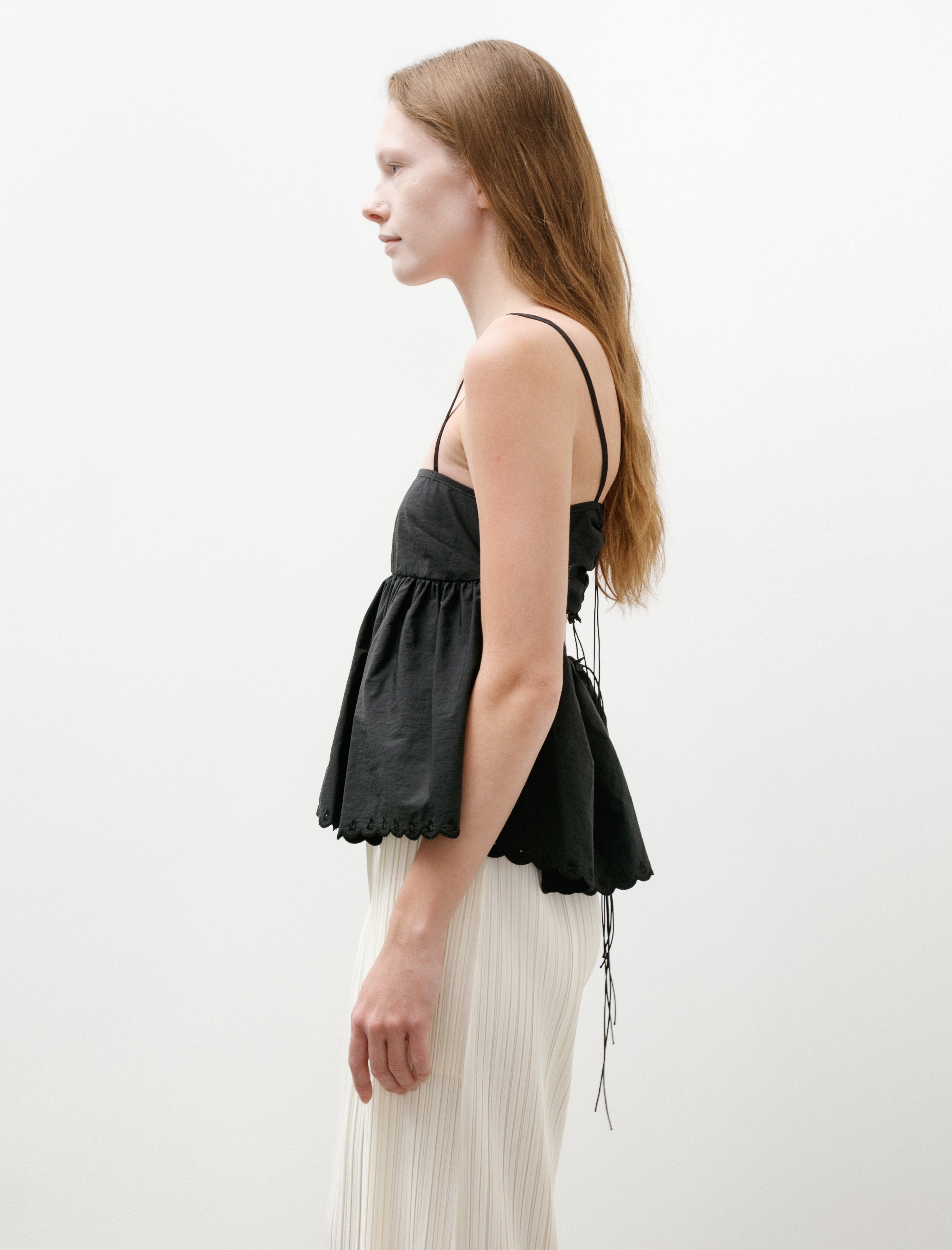 Cecilie Bahnsen Selena Top Embroidered Taffeta Black