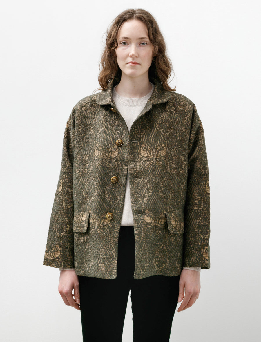 Stand Collar Jacket Papillon Jacquard Green - Image 3