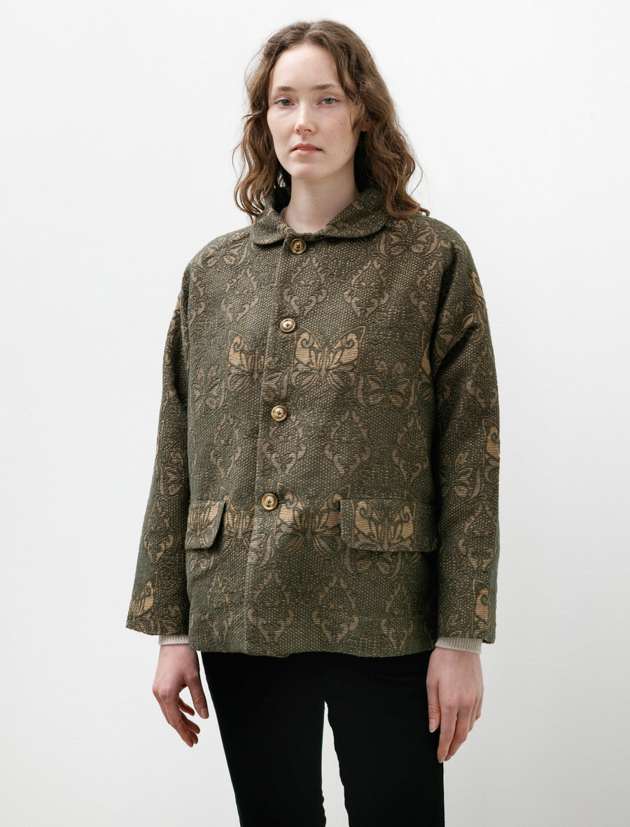 Stand Collar Jacket Papillon Jacquard Green - Image 1