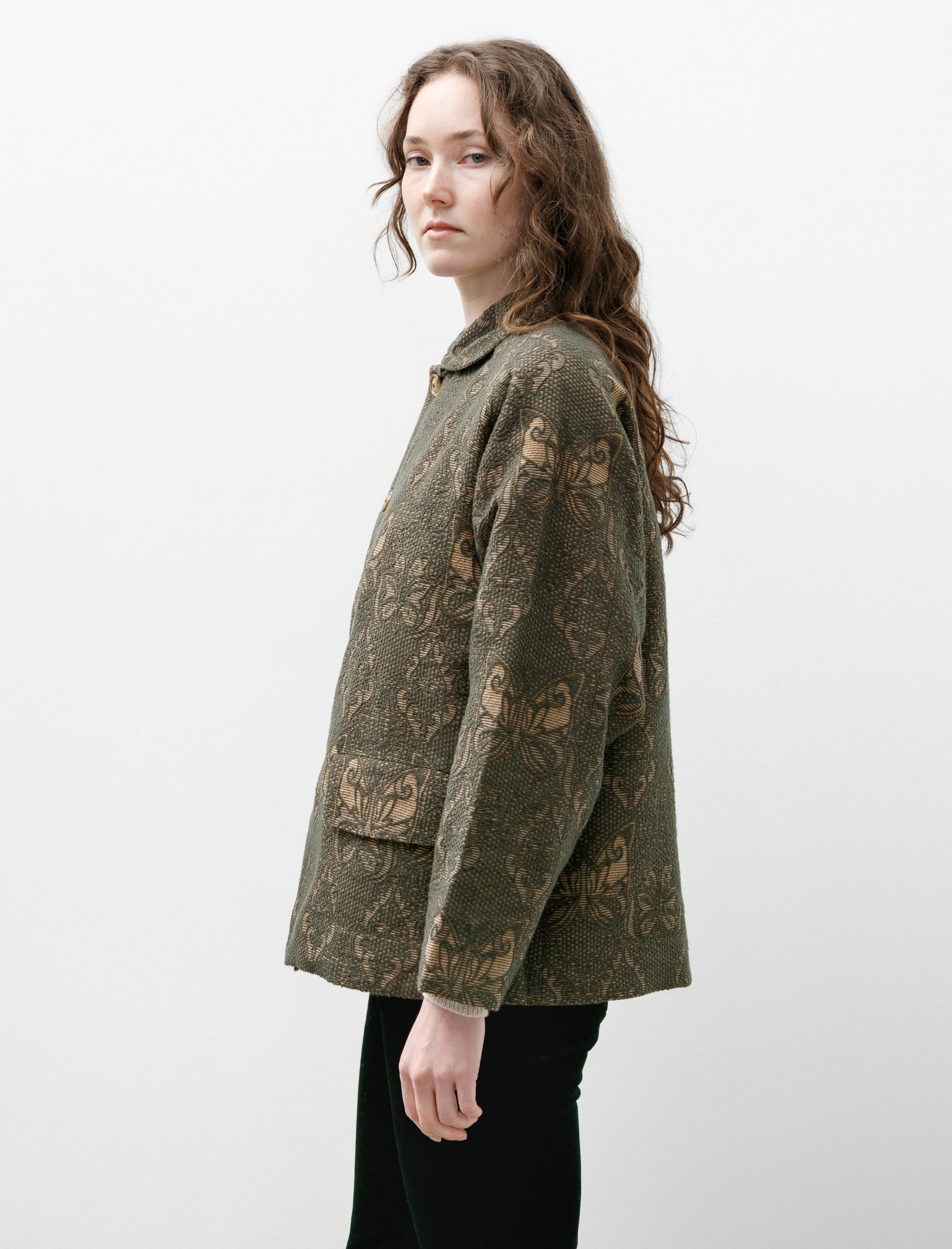 Needles Stand Collar Jacket Papillon Jacquard Green
