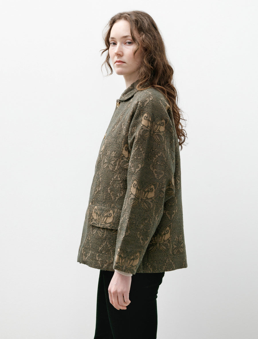 Stand Collar Jacket Papillon Jacquard Green - Image 4