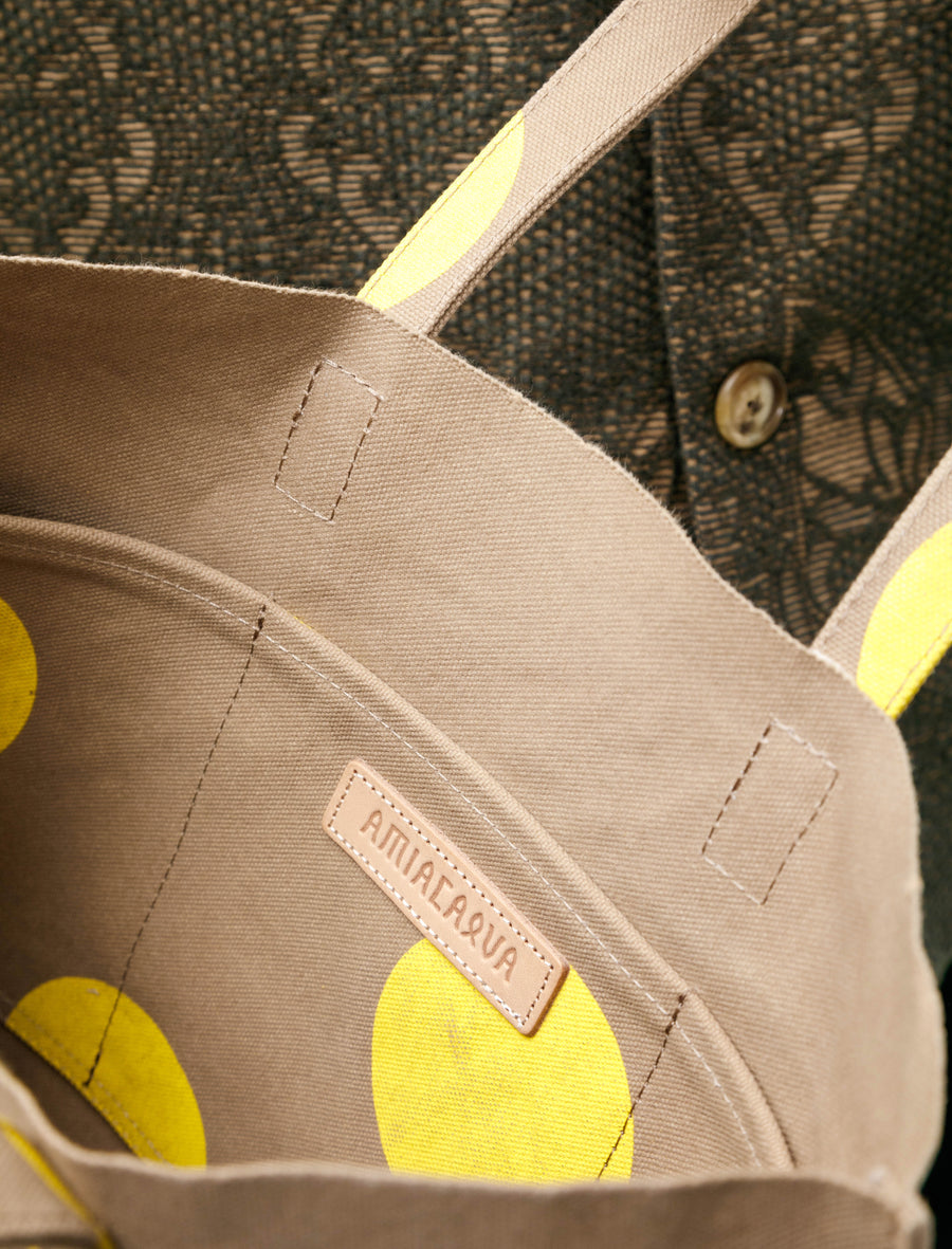 Washed Canvas Dot Tote Yellow Small - Image 3