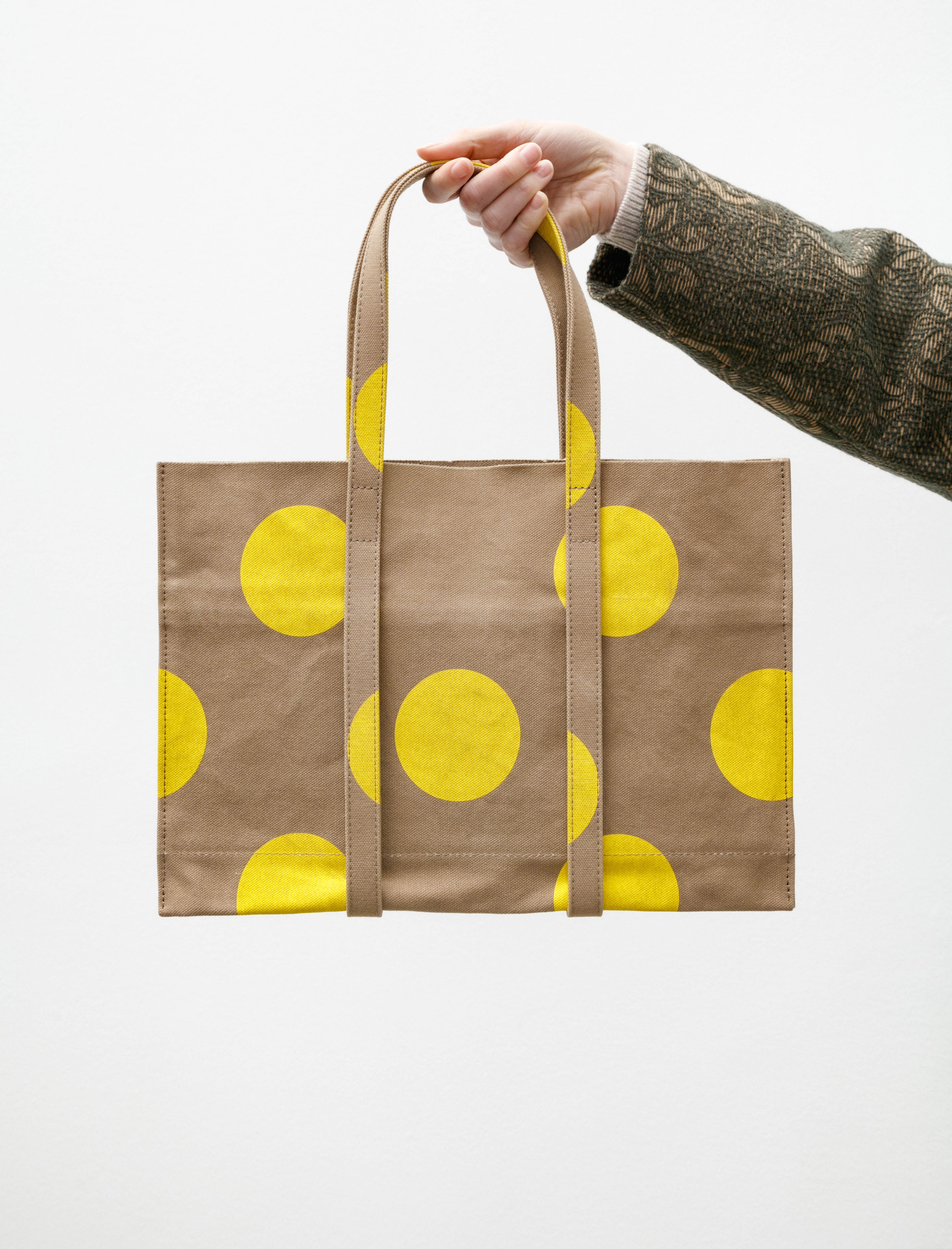 Amiacalva Washed Canvas Dot Tote Yellow Small