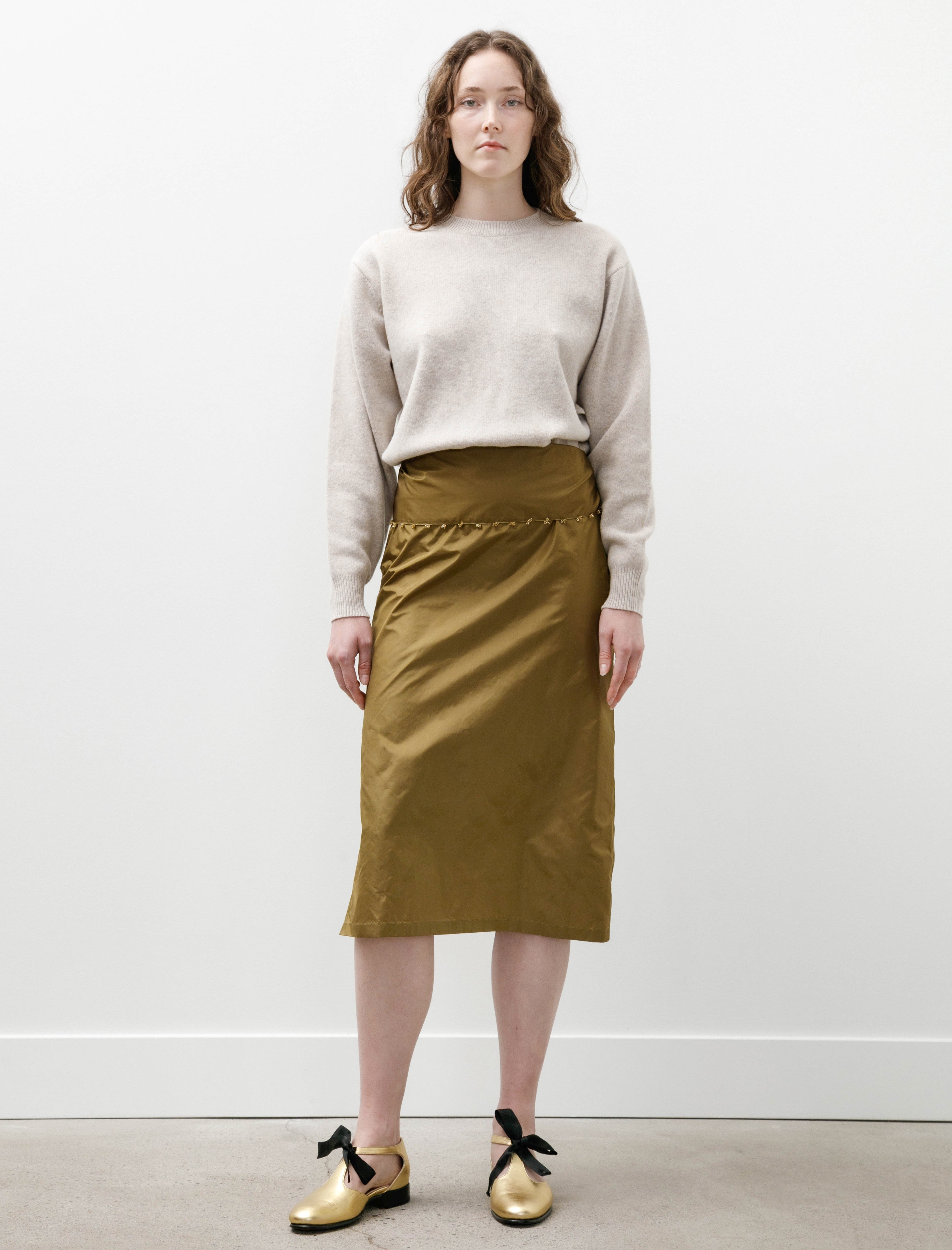 Sera Straight Skirt With Oya Beading Olive