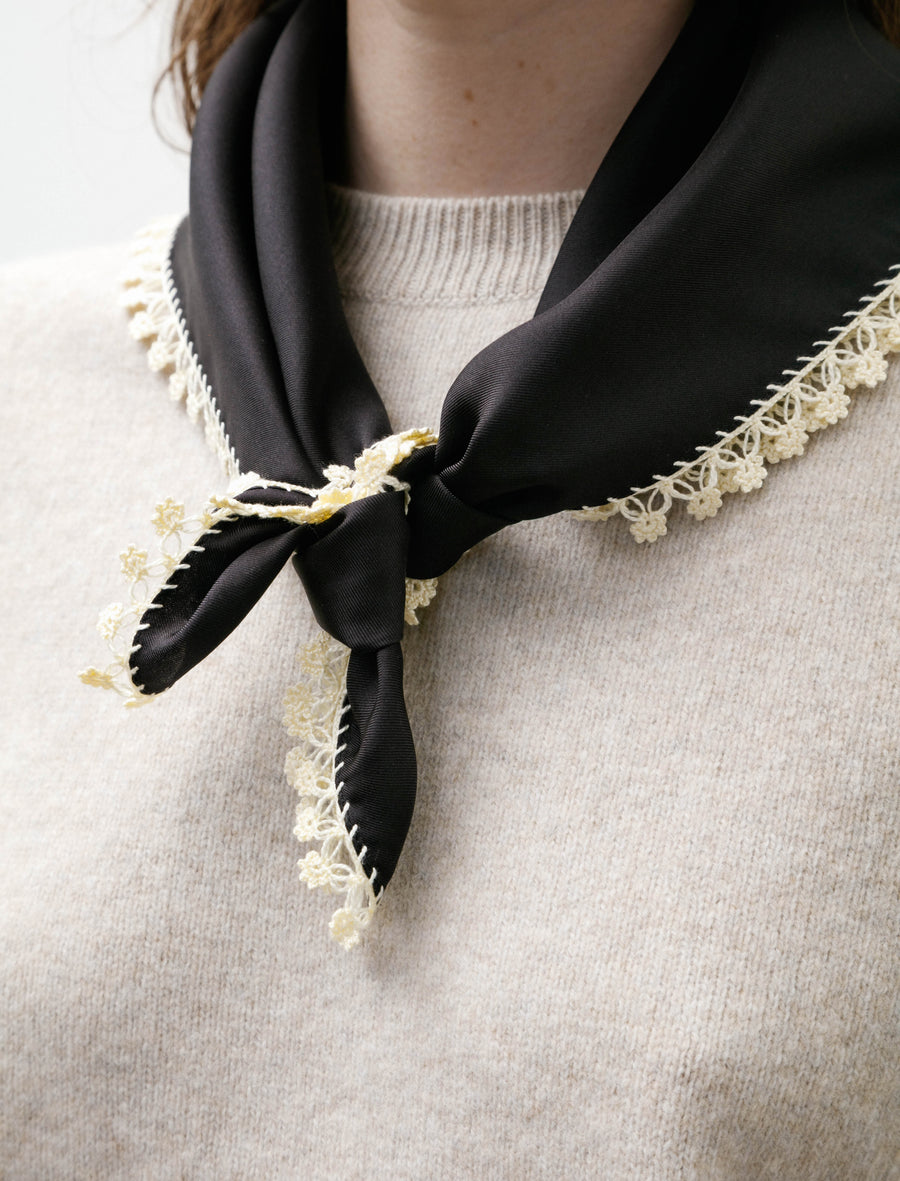 Silk Carré Scarf 60 With Oya Black/Beige Embroidery - Image 3