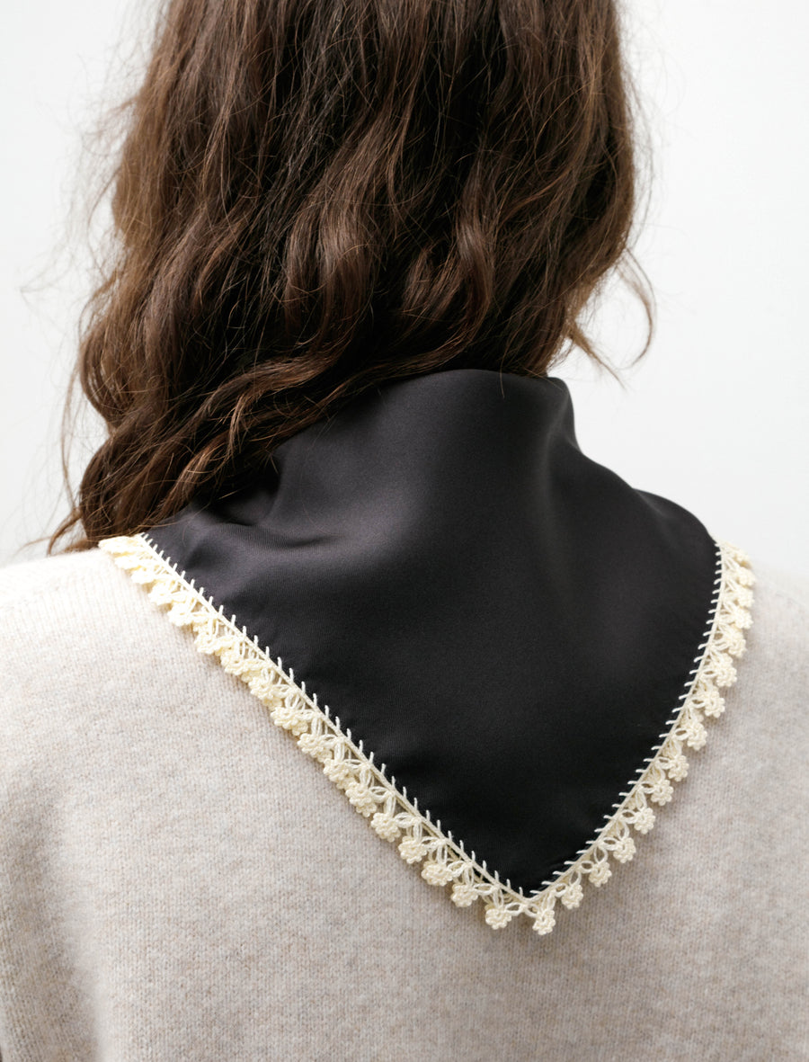 Silk Carré Scarf 60 With Oya Black/Beige Embroidery - Image 2