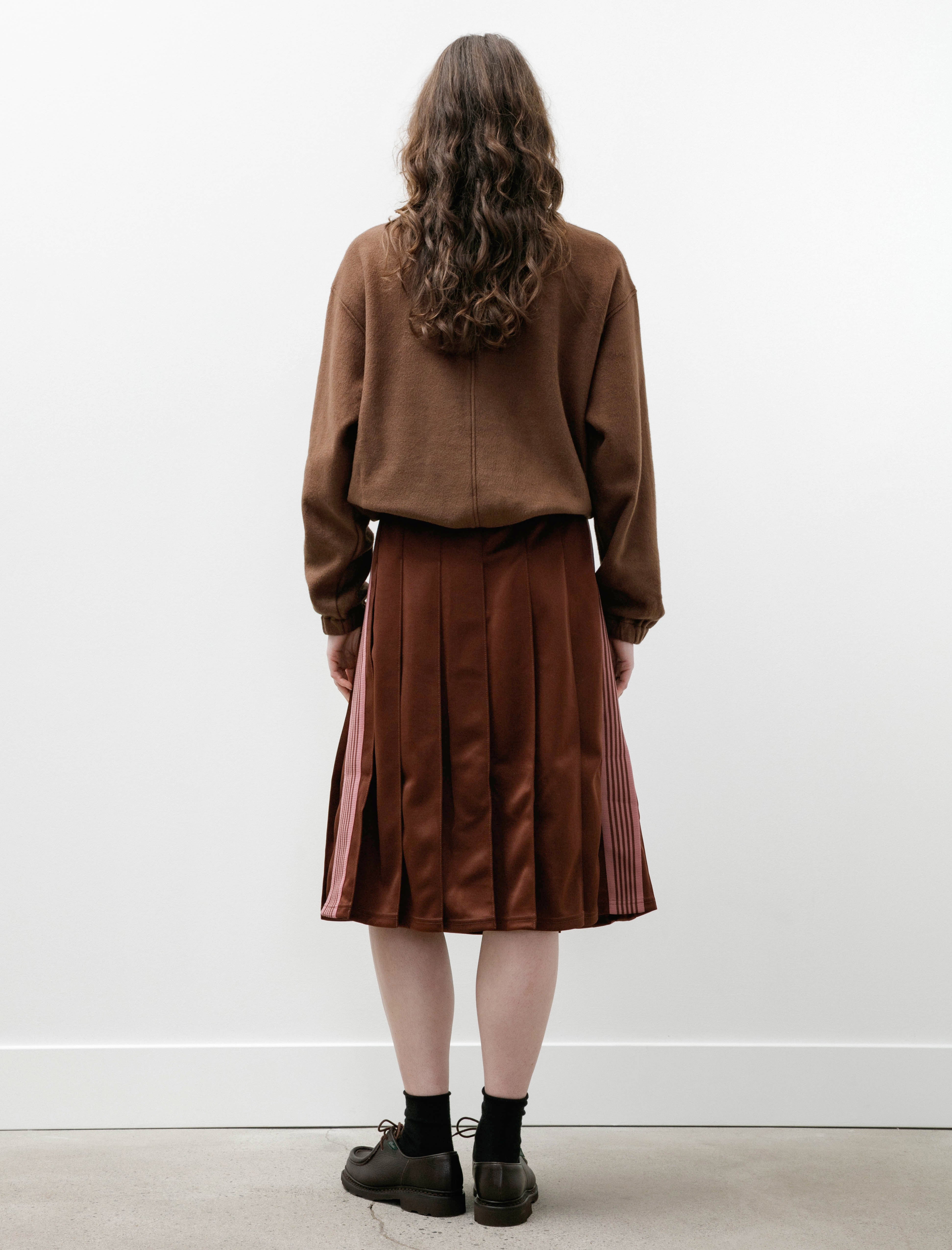 Needles Pleated Track Skirt Poly Smooth Brown
