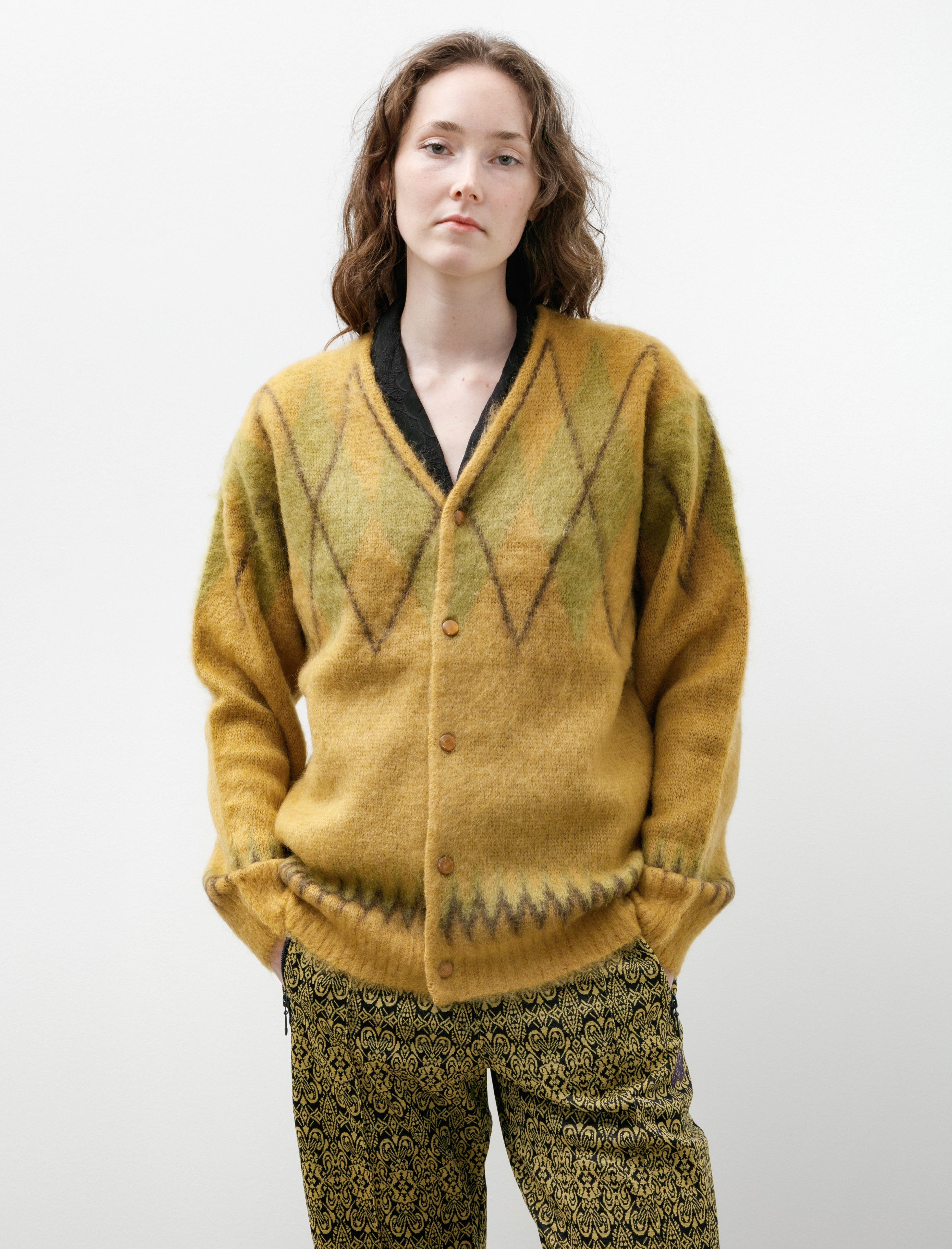 Needles Mohair Cardigan Argyle Mustard