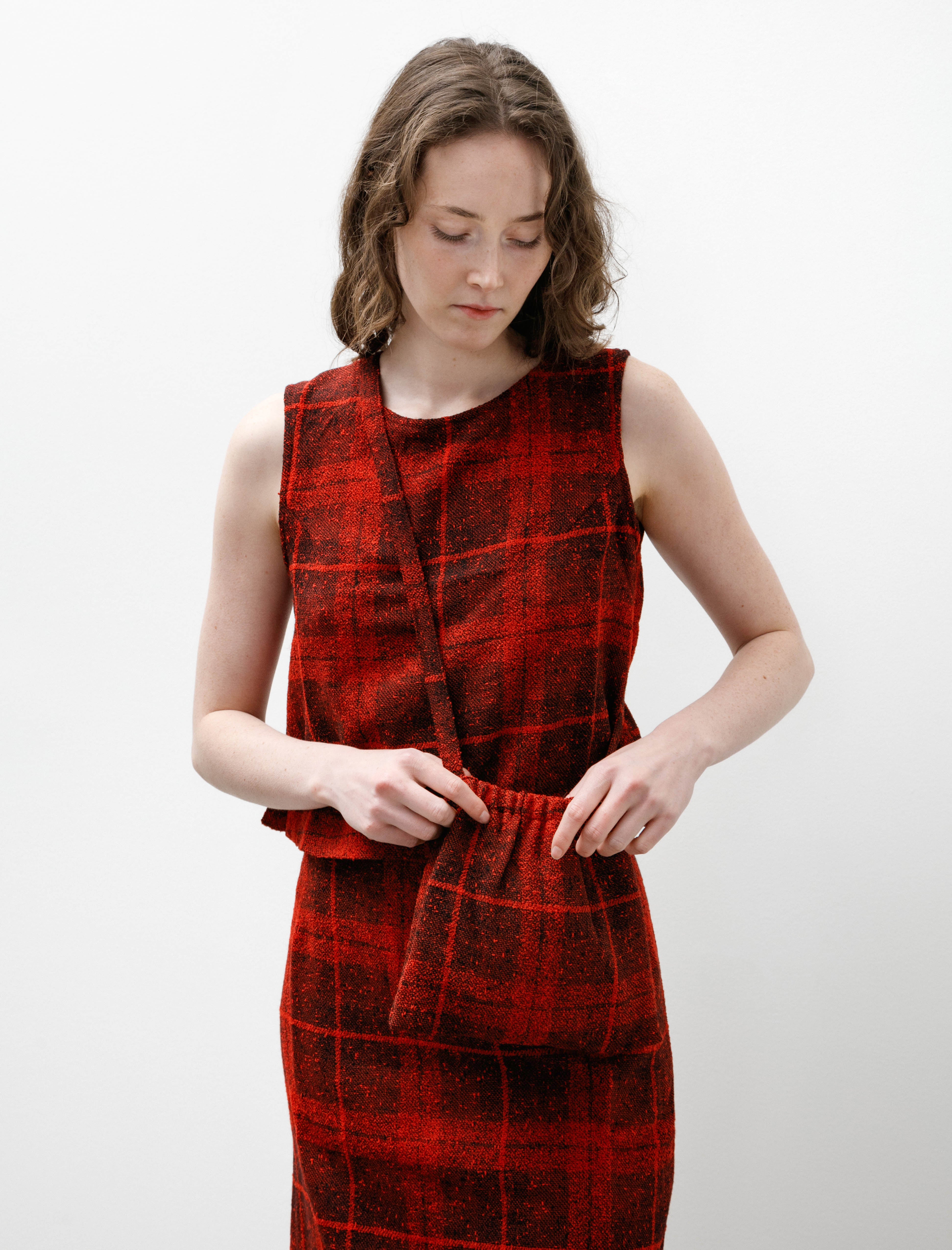 Needles Elastic Pochette Wool Tweed Plaid Red