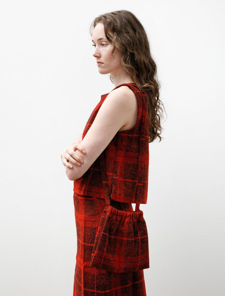 Elastic Pochette Wool Tweed Plaid Red - Image 4