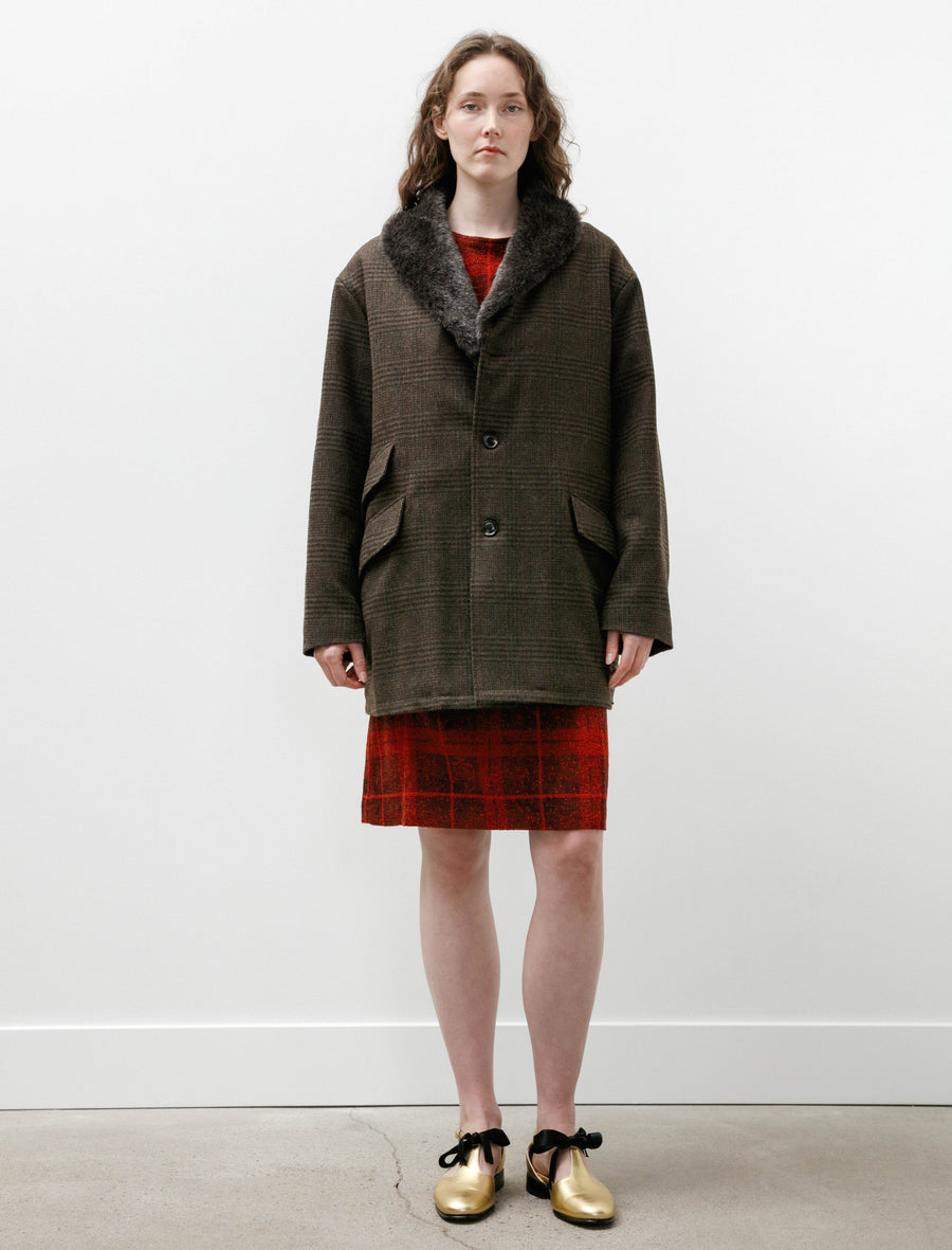 Shawl Collar Coat Wool Glen Plaid Olive - Image 2
