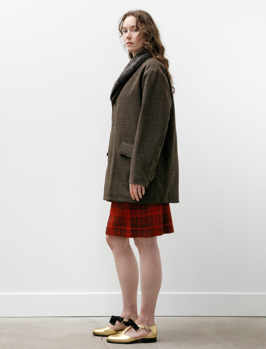 Shawl Collar Coat Wool Glen Plaid Olive - Image 3