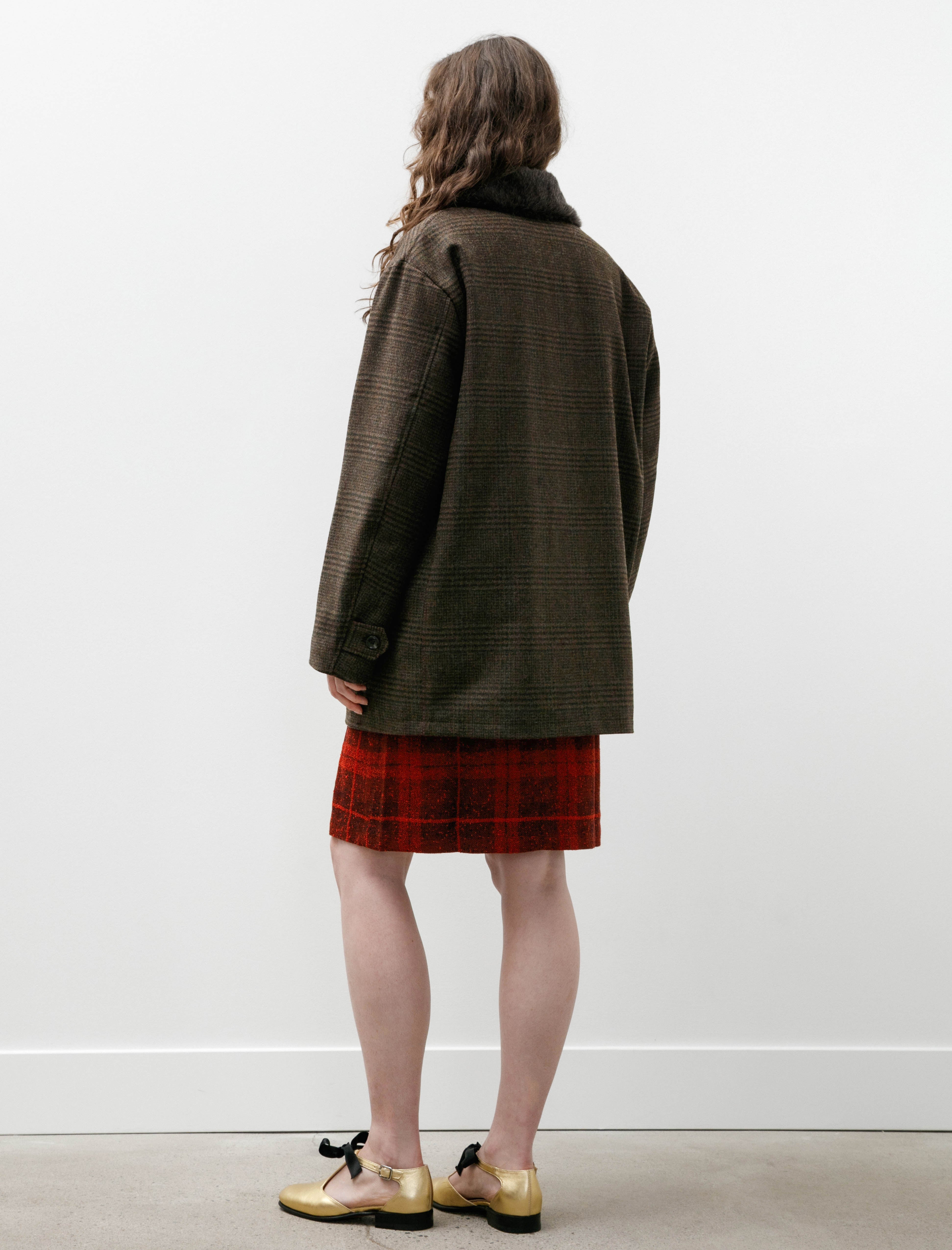 Needles Shawl Collar Coat Wool Glen Plaid Olive