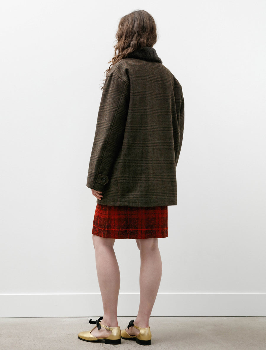 Shawl Collar Coat Wool Glen Plaid Olive - Image 4