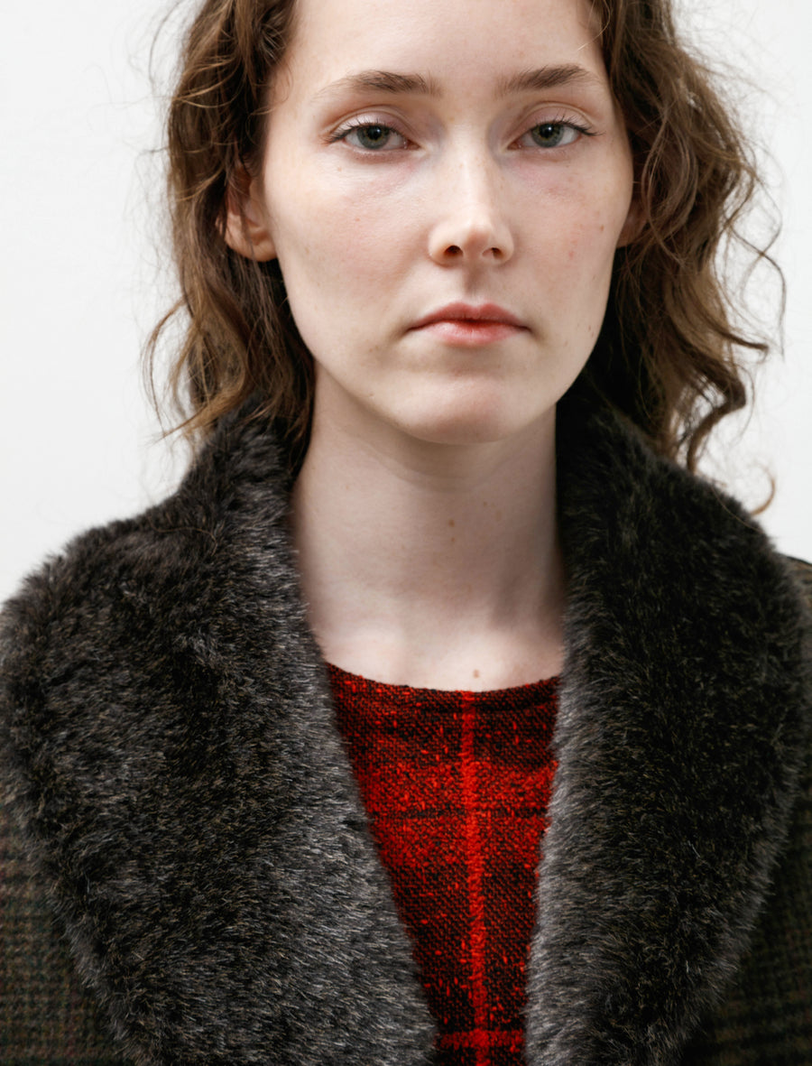 Shawl Collar Coat Wool Glen Plaid Olive - Image 6