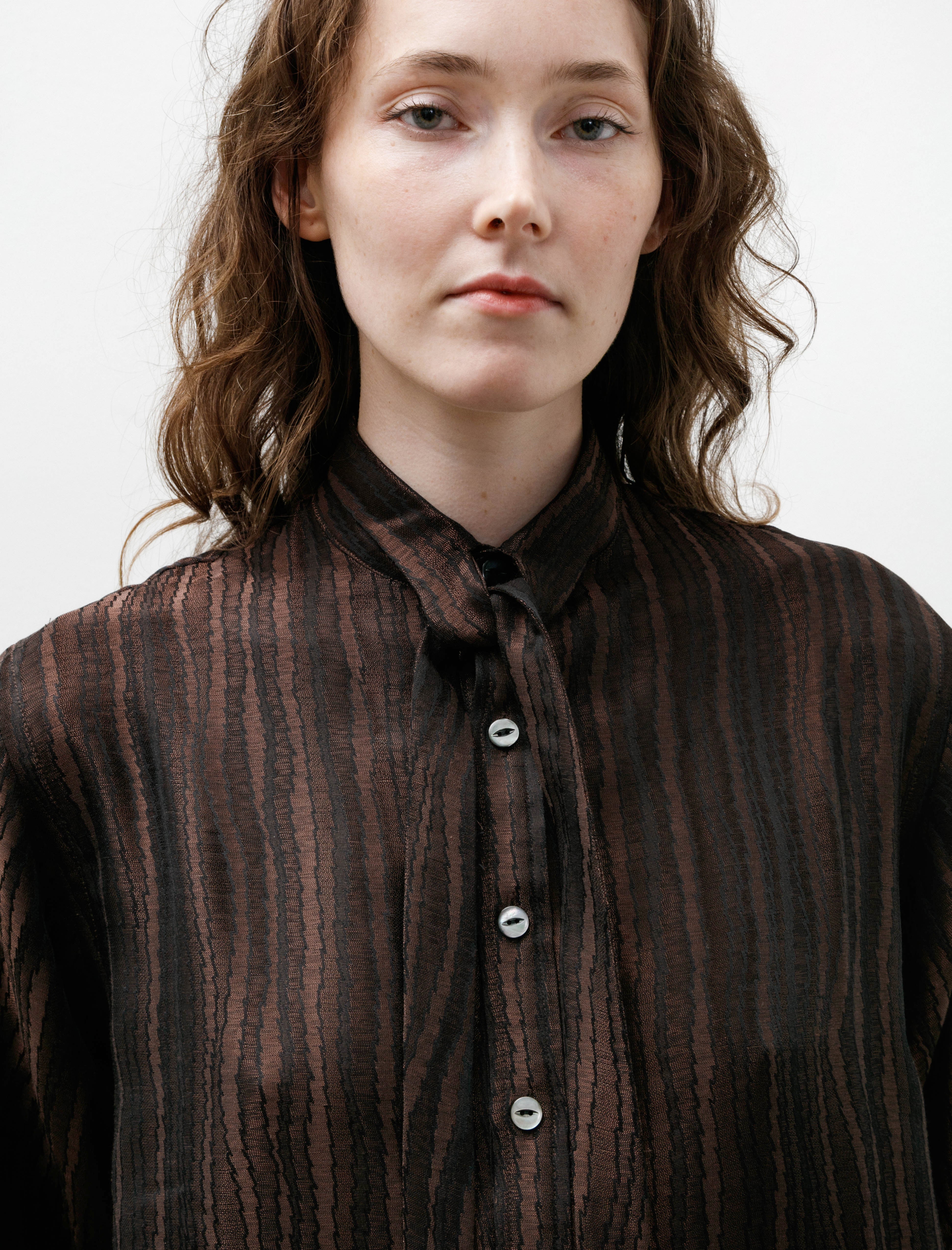 Needles Ascot Collar Dress Zig Zag Stripe Jacquard Brown