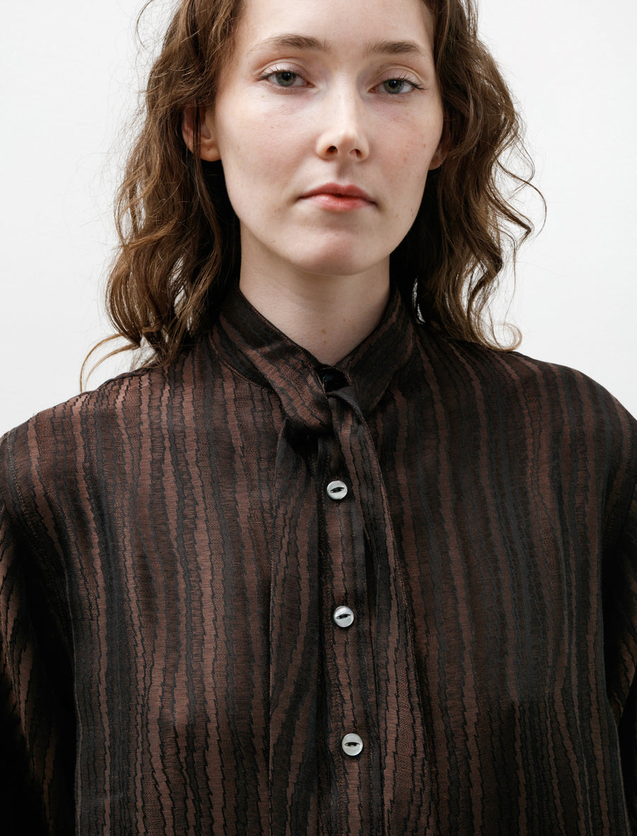 Ascot Collar Dress Zig Zag Stripe Jacquard Brown - Image 2