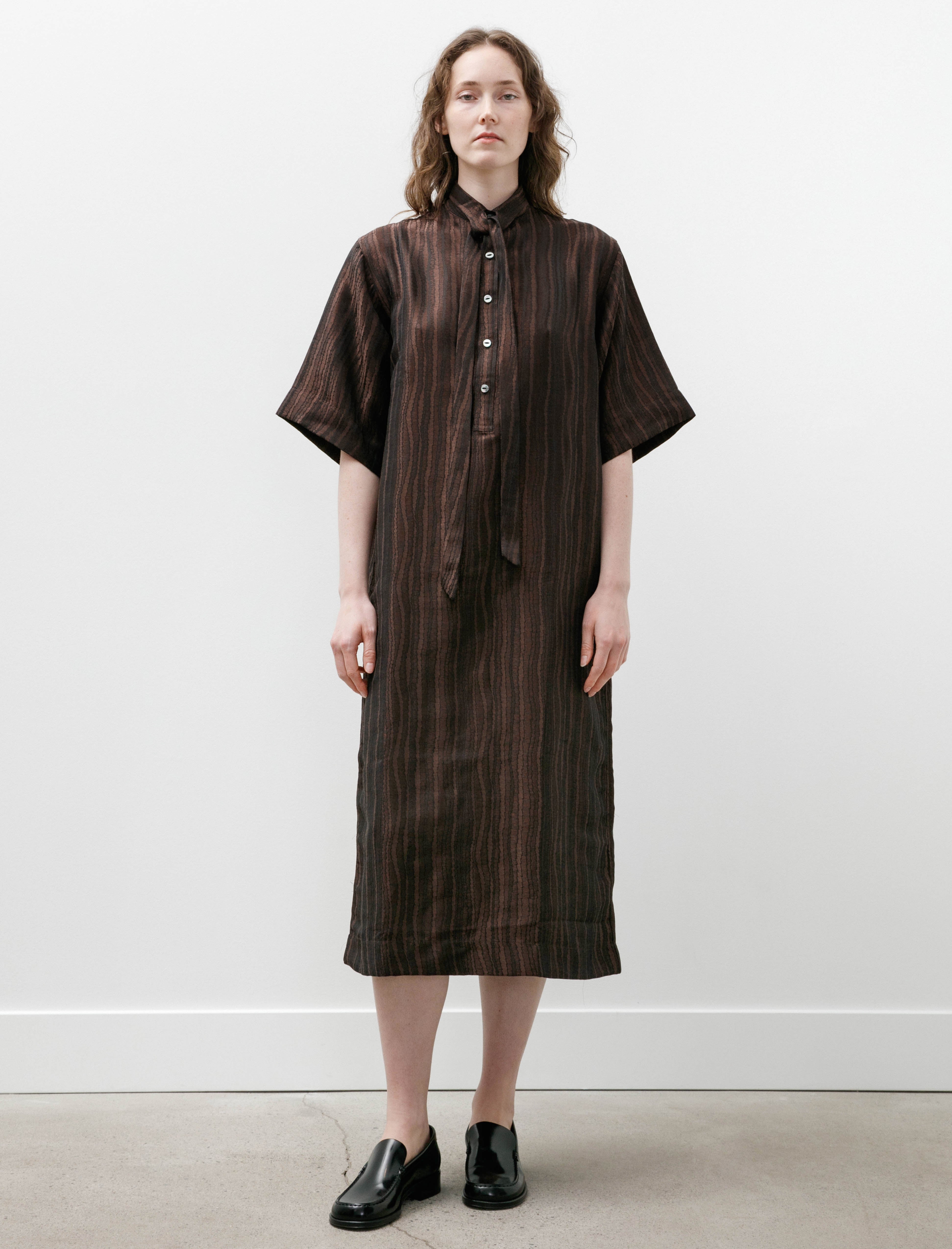 Needles Ascot Collar Dress Zig Zag Stripe Jacquard Brown