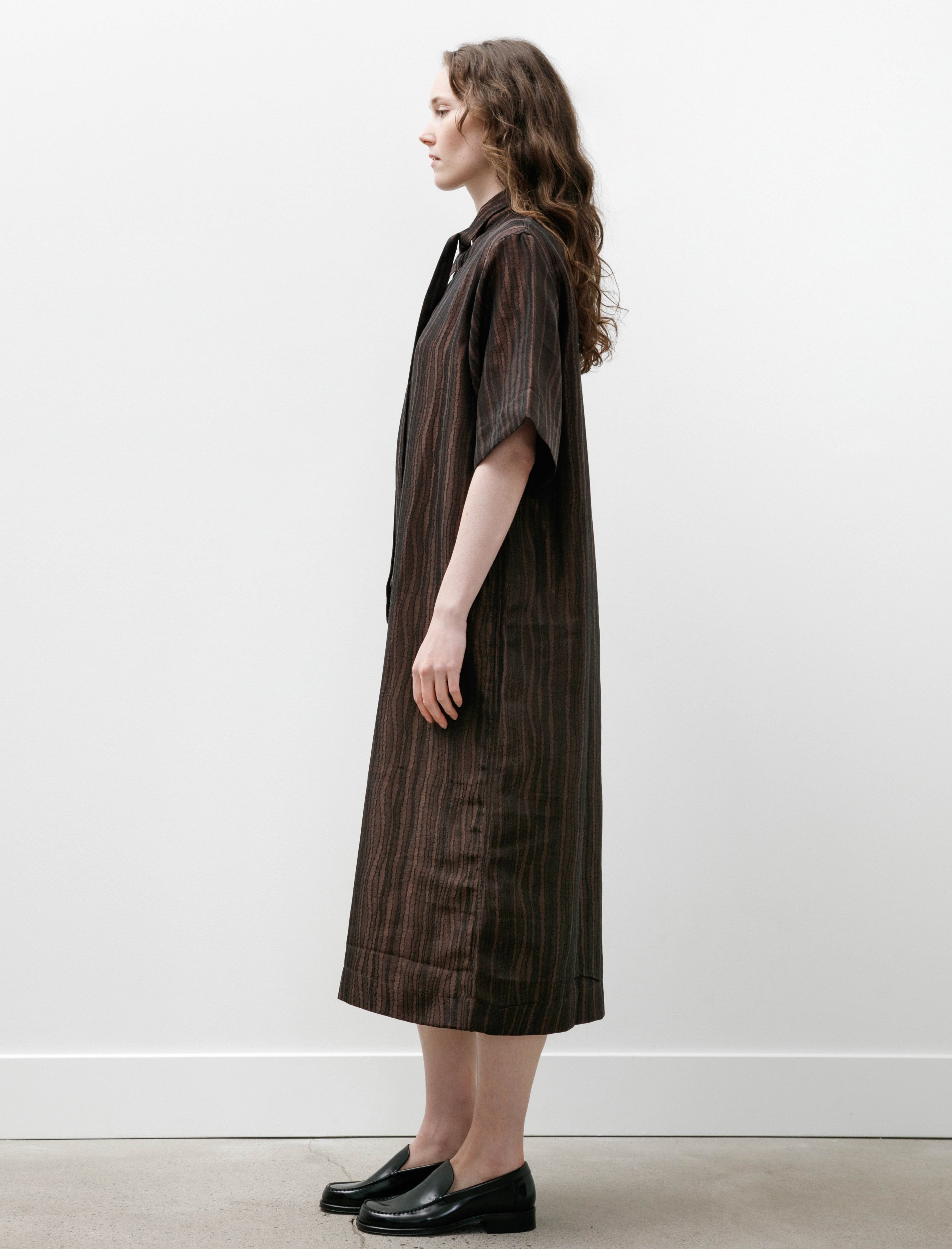 Needles Ascot Collar Dress Zig Zag Stripe Jacquard Brown