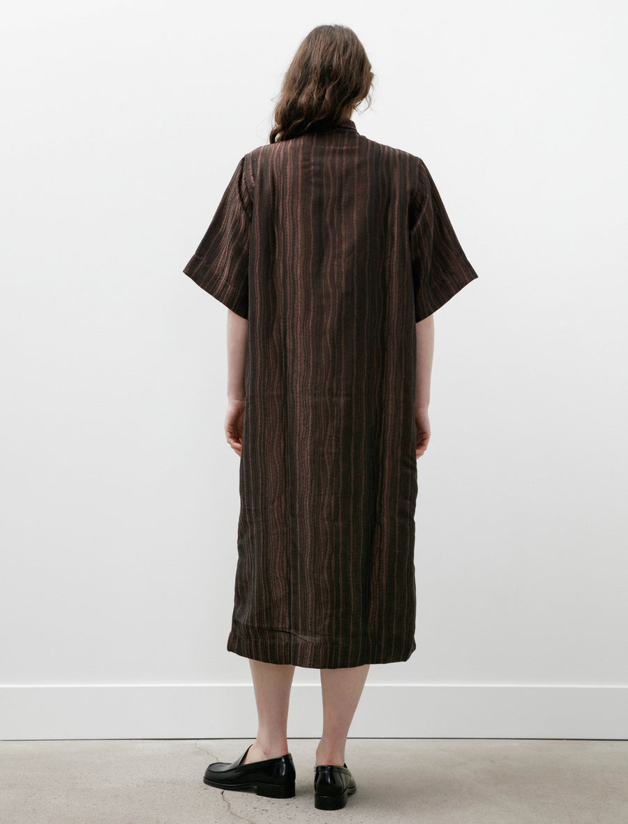 Ascot Collar Dress Zig Zag Stripe Jacquard Brown - Image 4