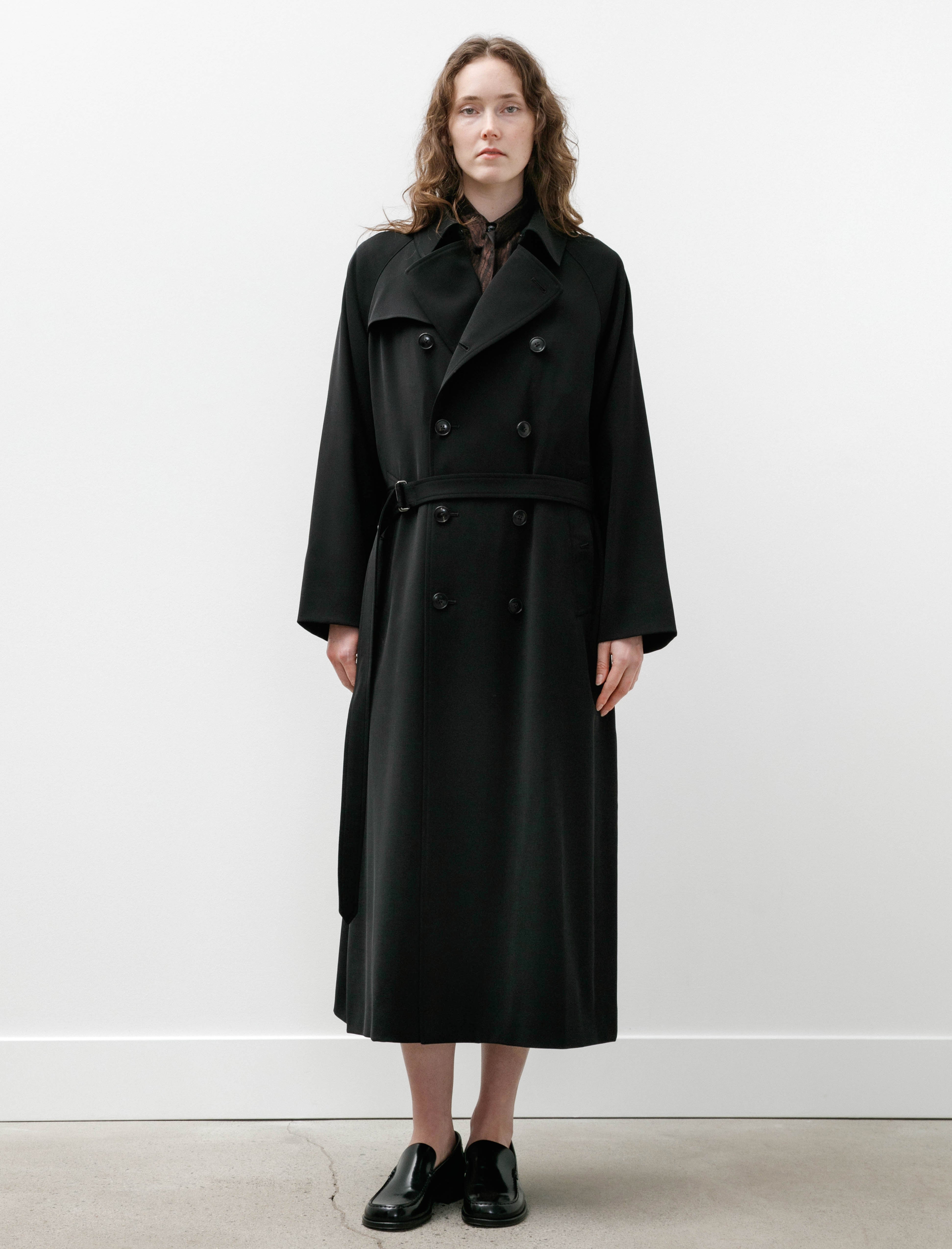 Comoli Wool Gabardine Trench Coat Black