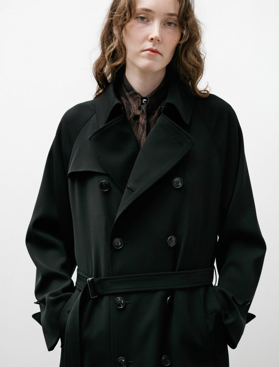 Wool Gabardine Trench Coat Black - Image 2
