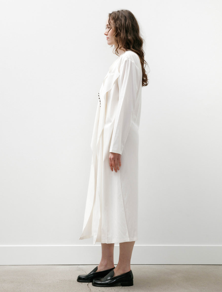 Draped Long Dress With Oya Embroidery Off White/Brown Beads - Image 3