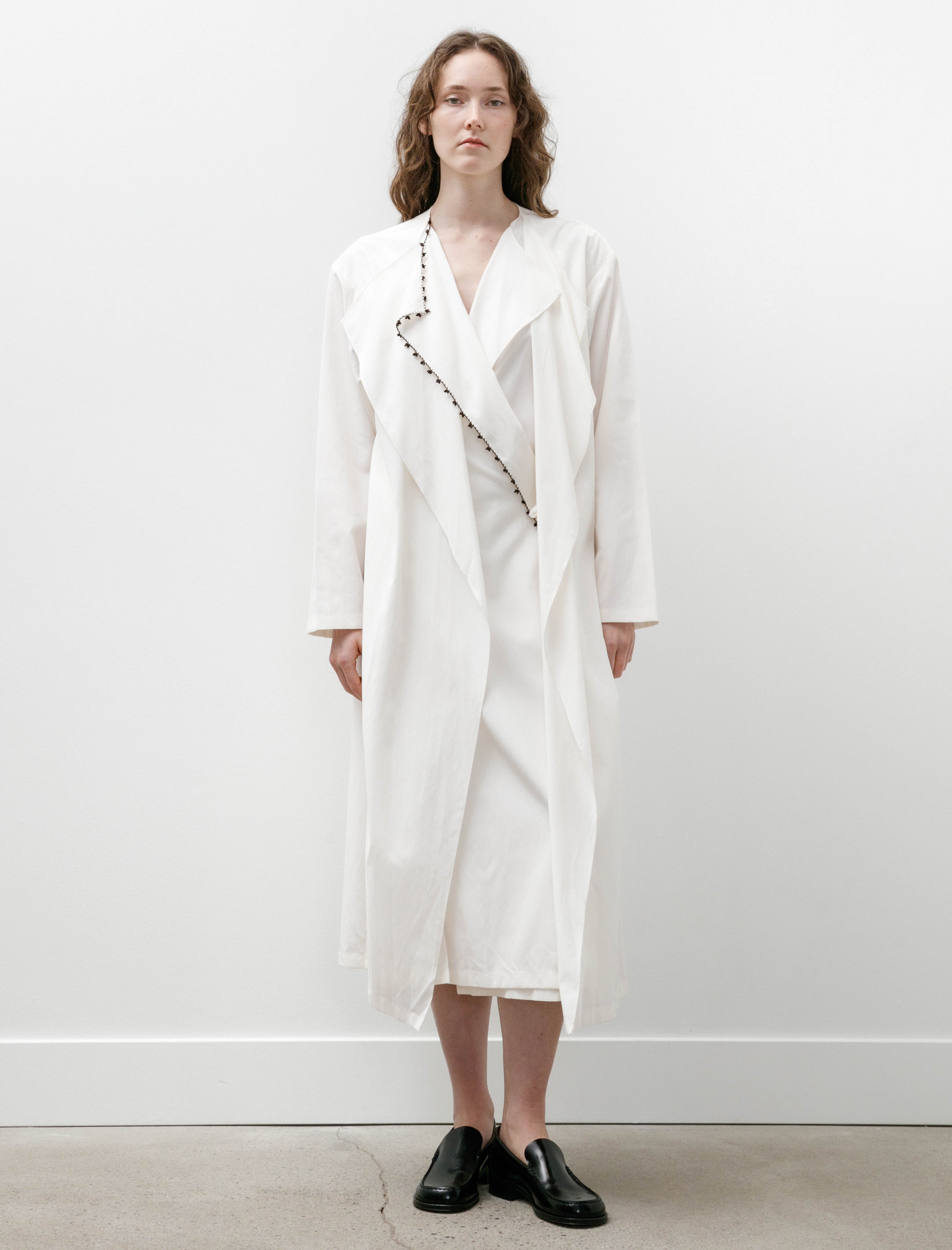 Sera Draped Long Dress With Oya Embroidery Off White/Brown Beads