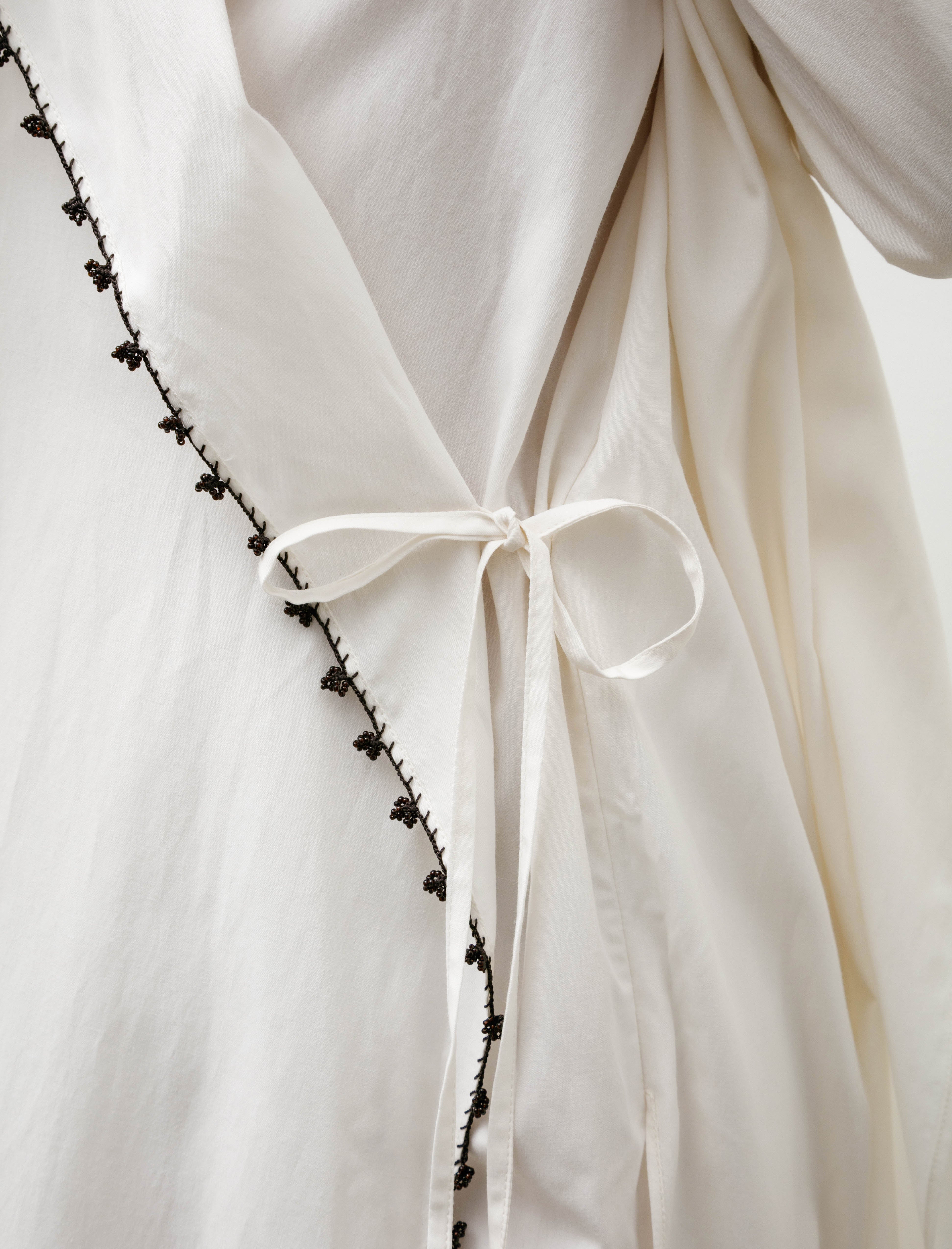 Sera Draped Long Dress With Oya Embroidery Off White/Brown Beads