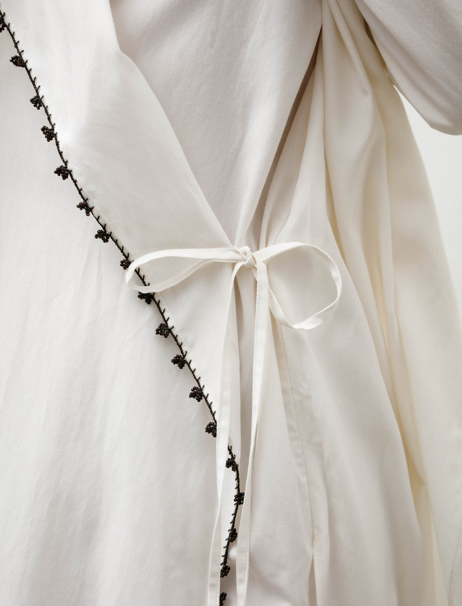 Draped Long Dress With Oya Embroidery Off White/Brown Beads - Image 5