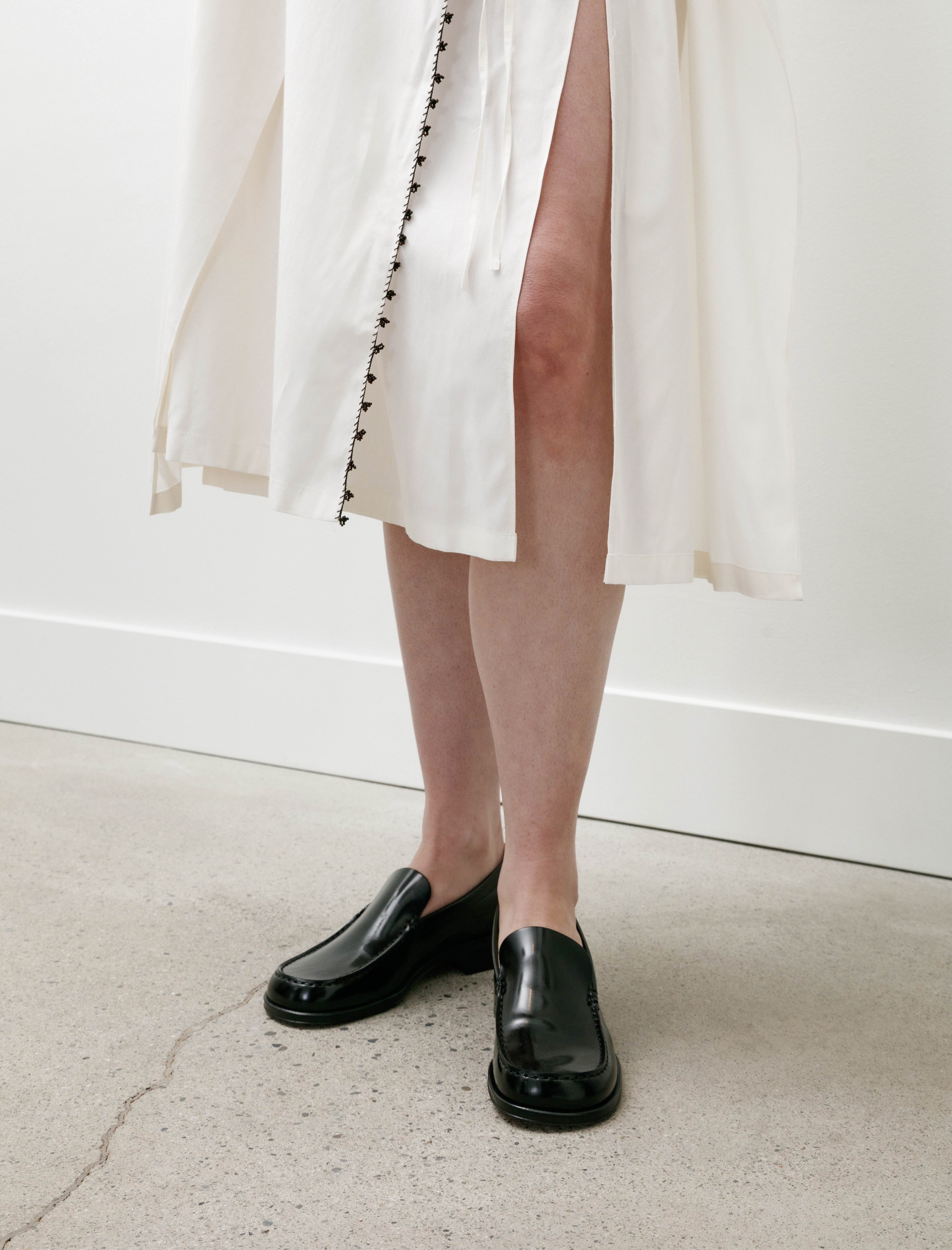 Sera Draped Long Dress With Oya Embroidery Off White/Brown Beads