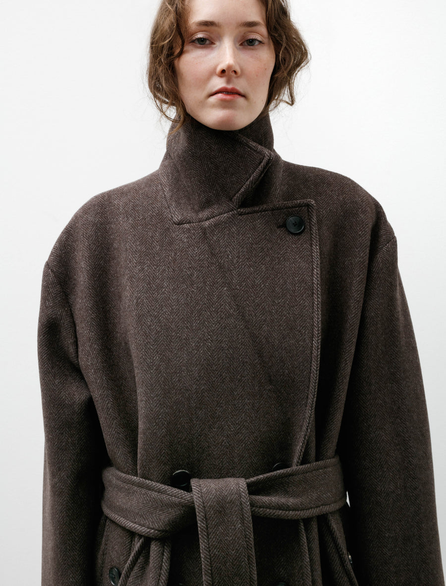 Auditor Coat Brown Herringbone Recycled Wool - Image 5