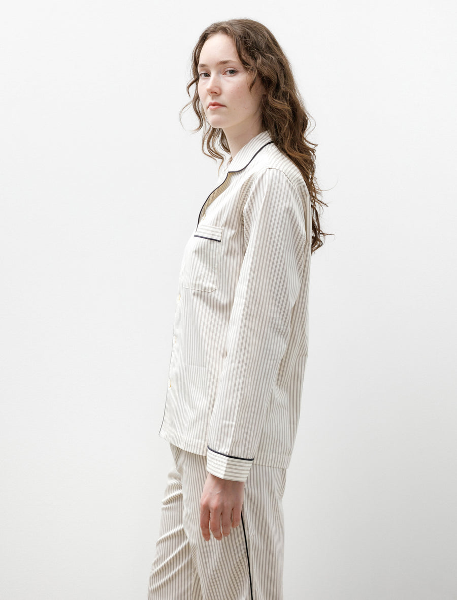 Sateen Pyjama Shirt Brown Pin Stripes - Image 3