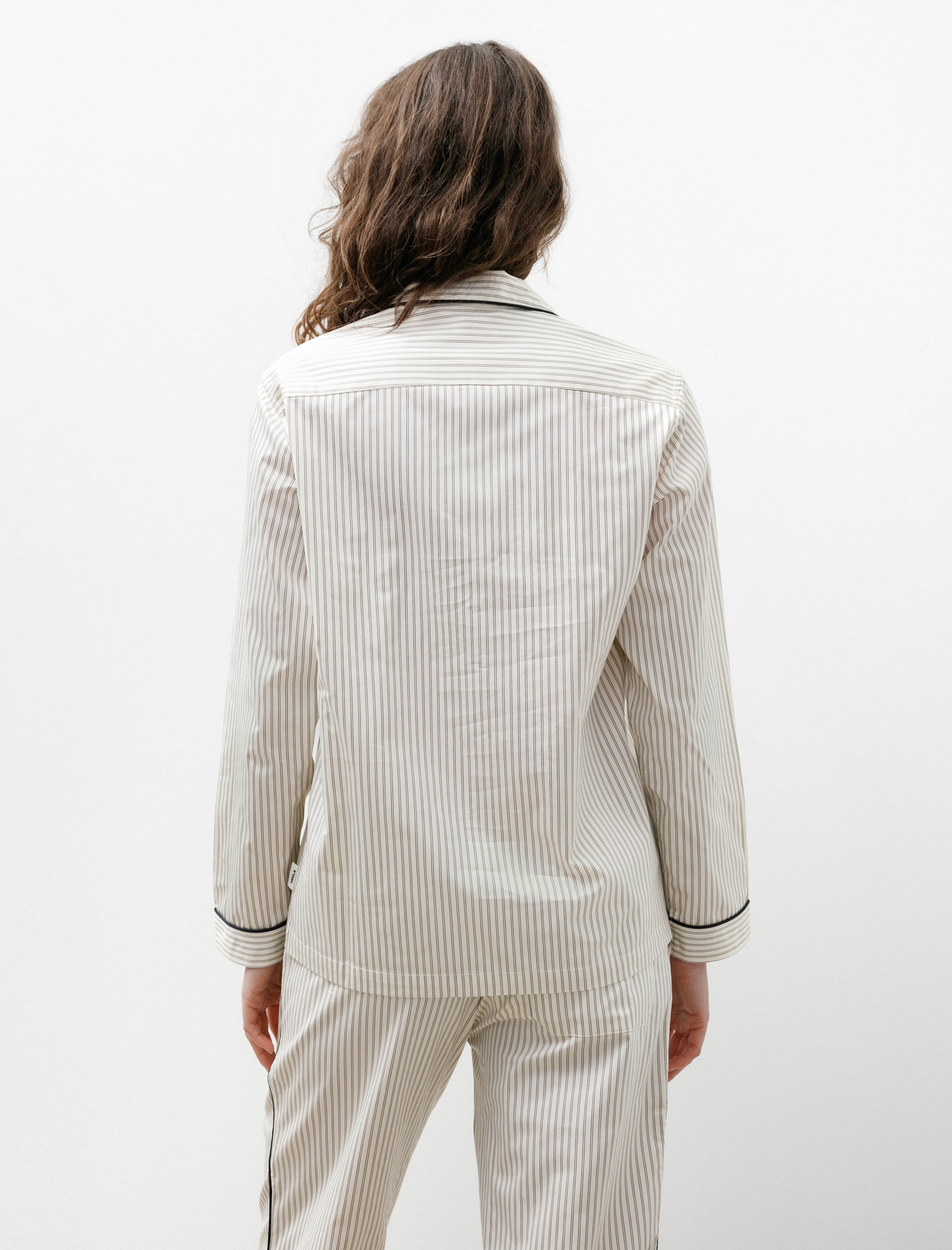 Tekla Sateen Pyjama Shirt Brown Pin Stripes