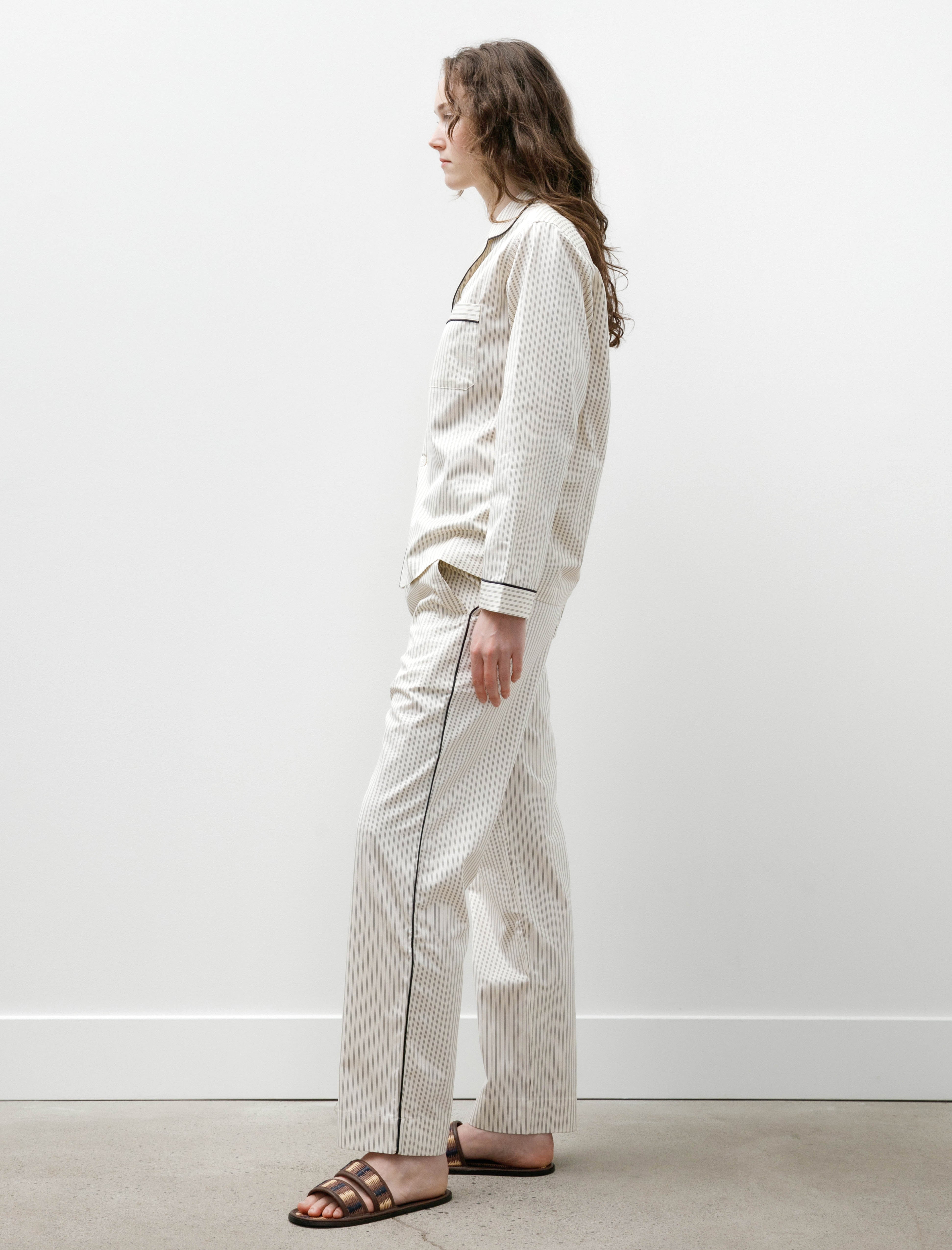 Tekla Sateen Pyjama Pants Brown Pin Stripes