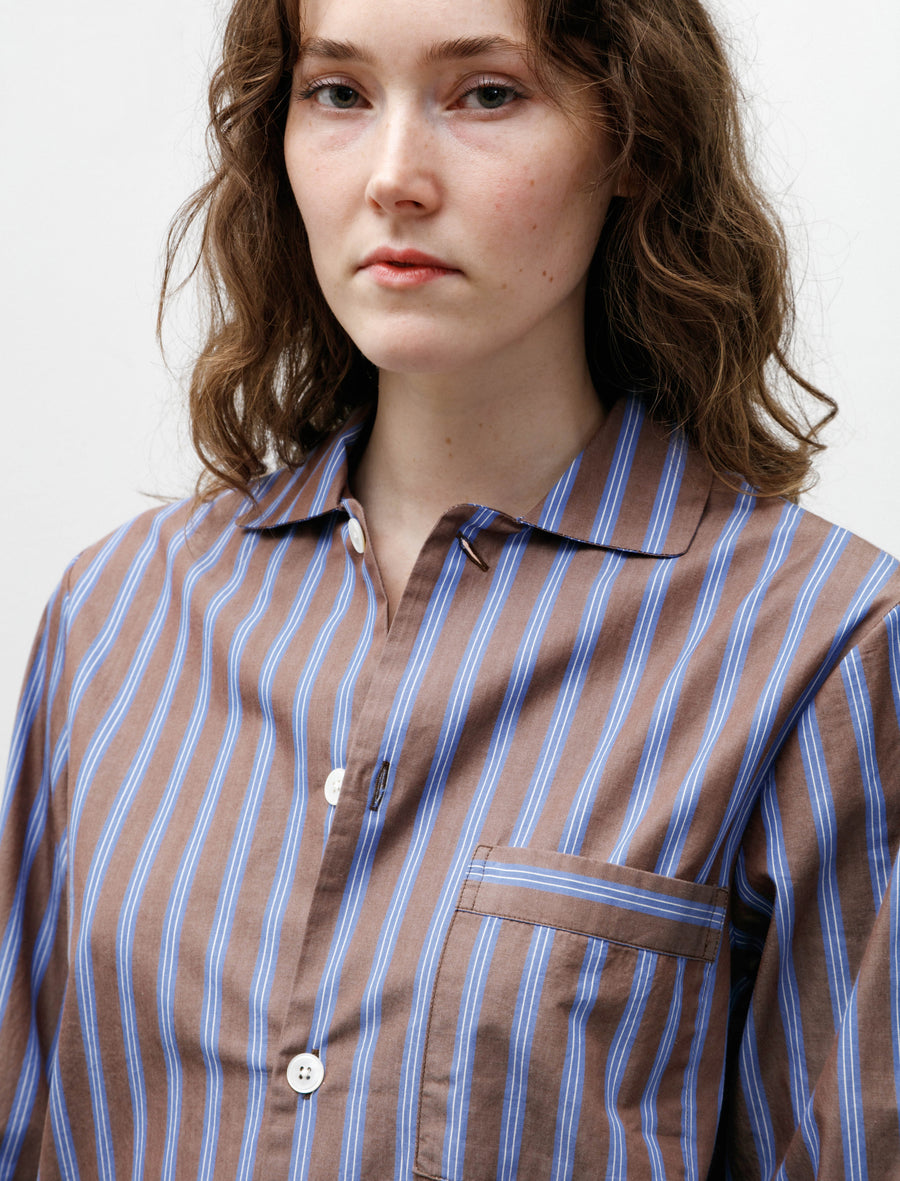 Poplin Pyjama Shirt Chestnut Stripe - Image 3