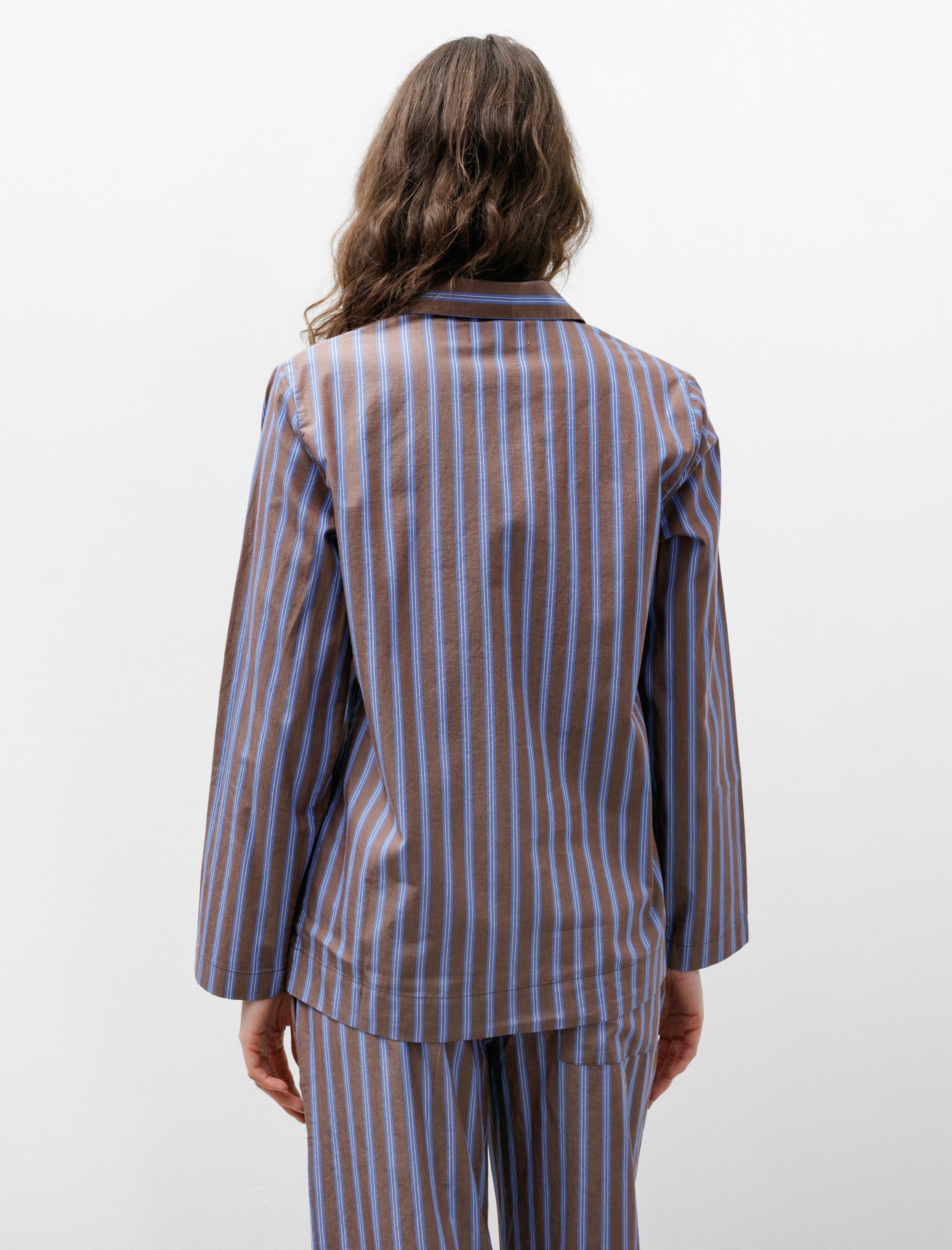 Tekla Poplin Pyjama Shirt Chestnut Stripe