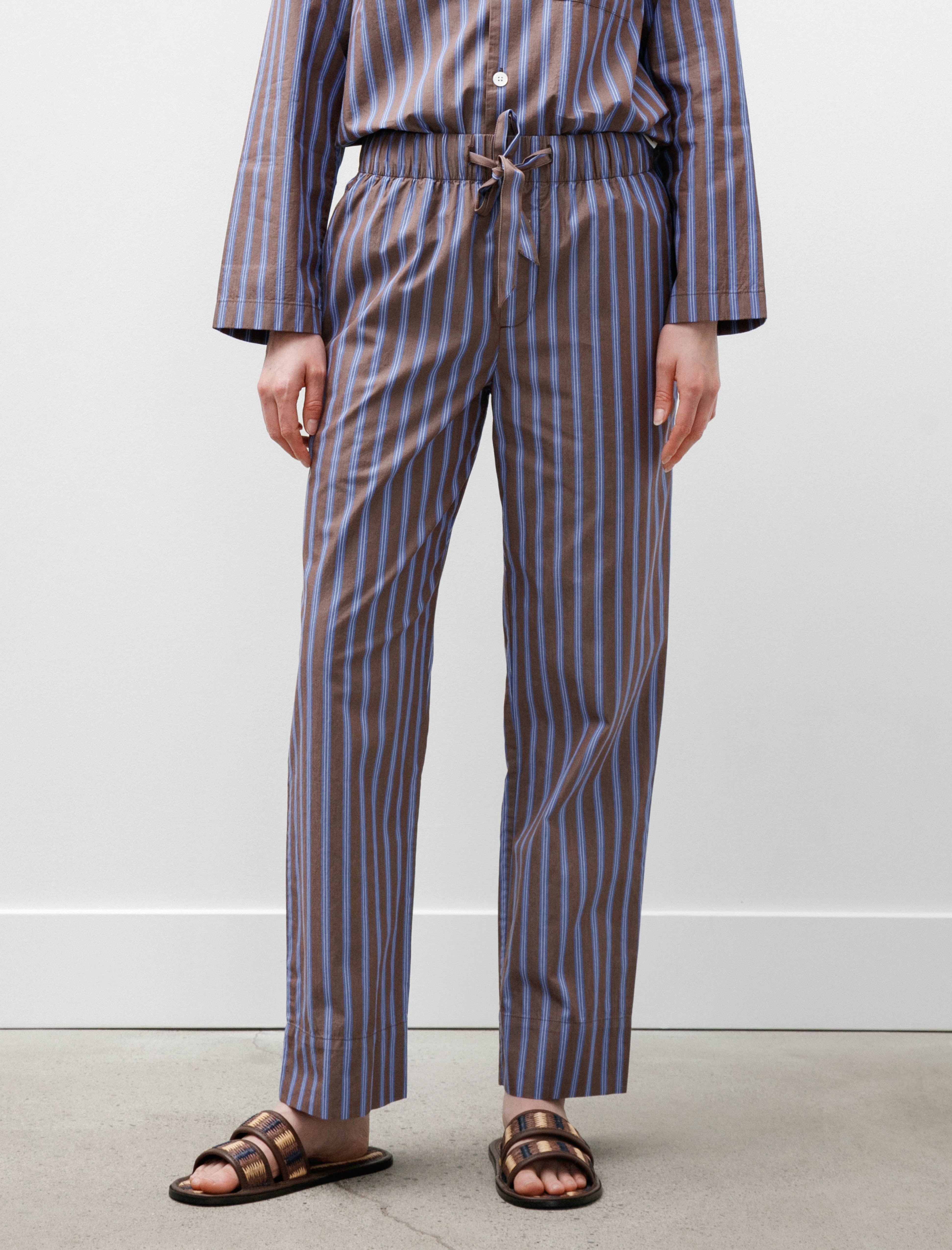 Tekla Poplin Pyjama Pants Chestnut Stripe