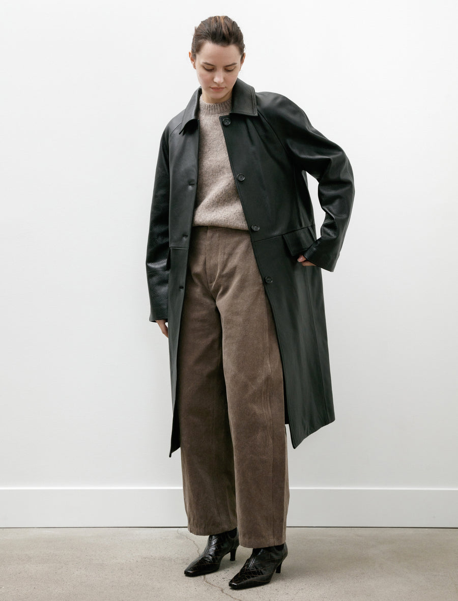 Raglan Leather Coat Black - Image 1