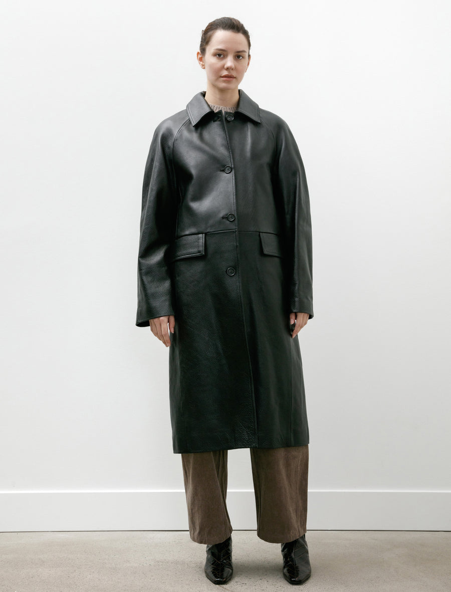 Raglan Leather Coat Black - Image 2