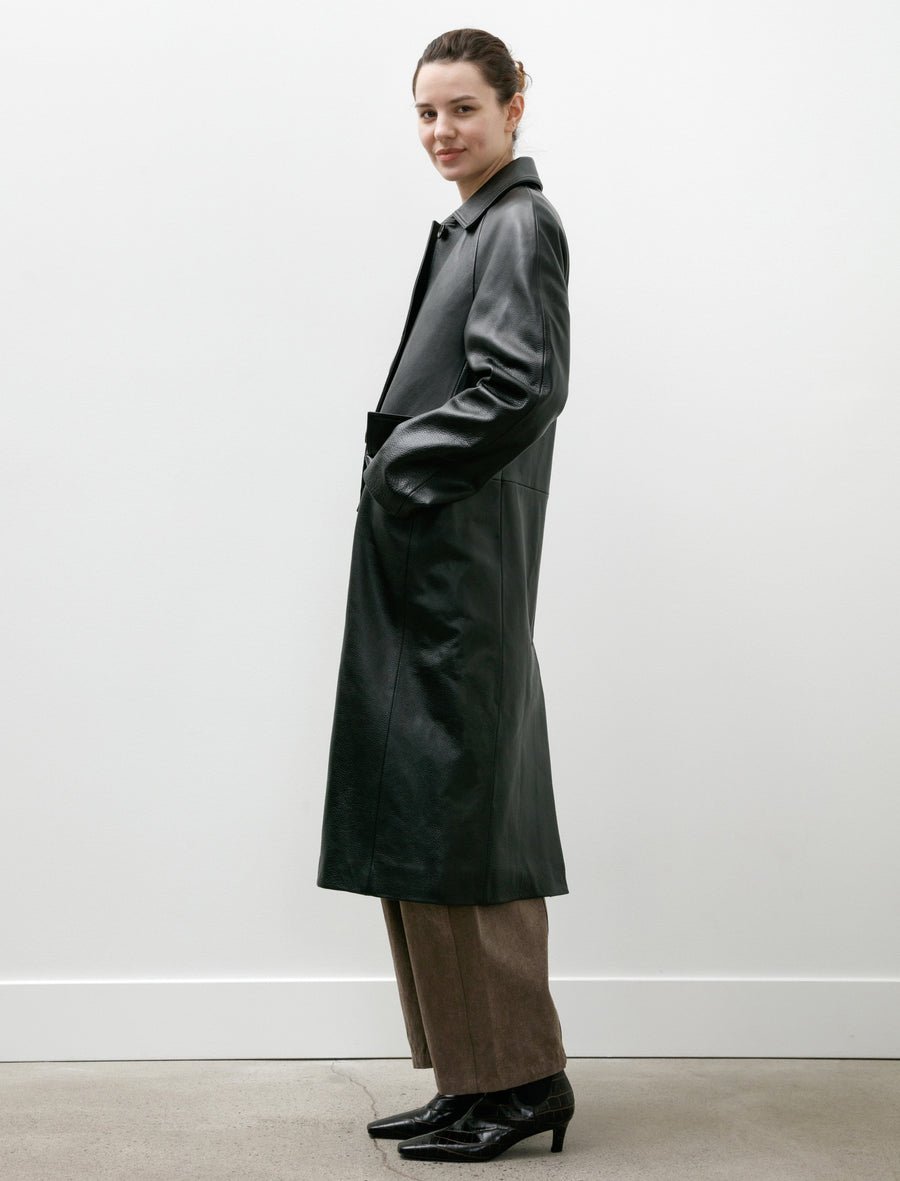 Raglan Leather Coat Black - Image 3