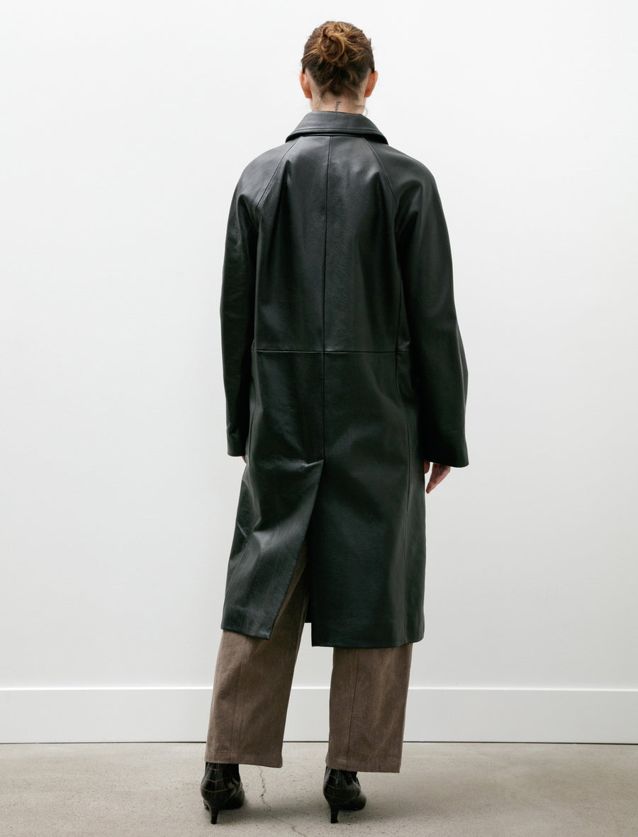 Raglan Leather Coat Black - Image 4