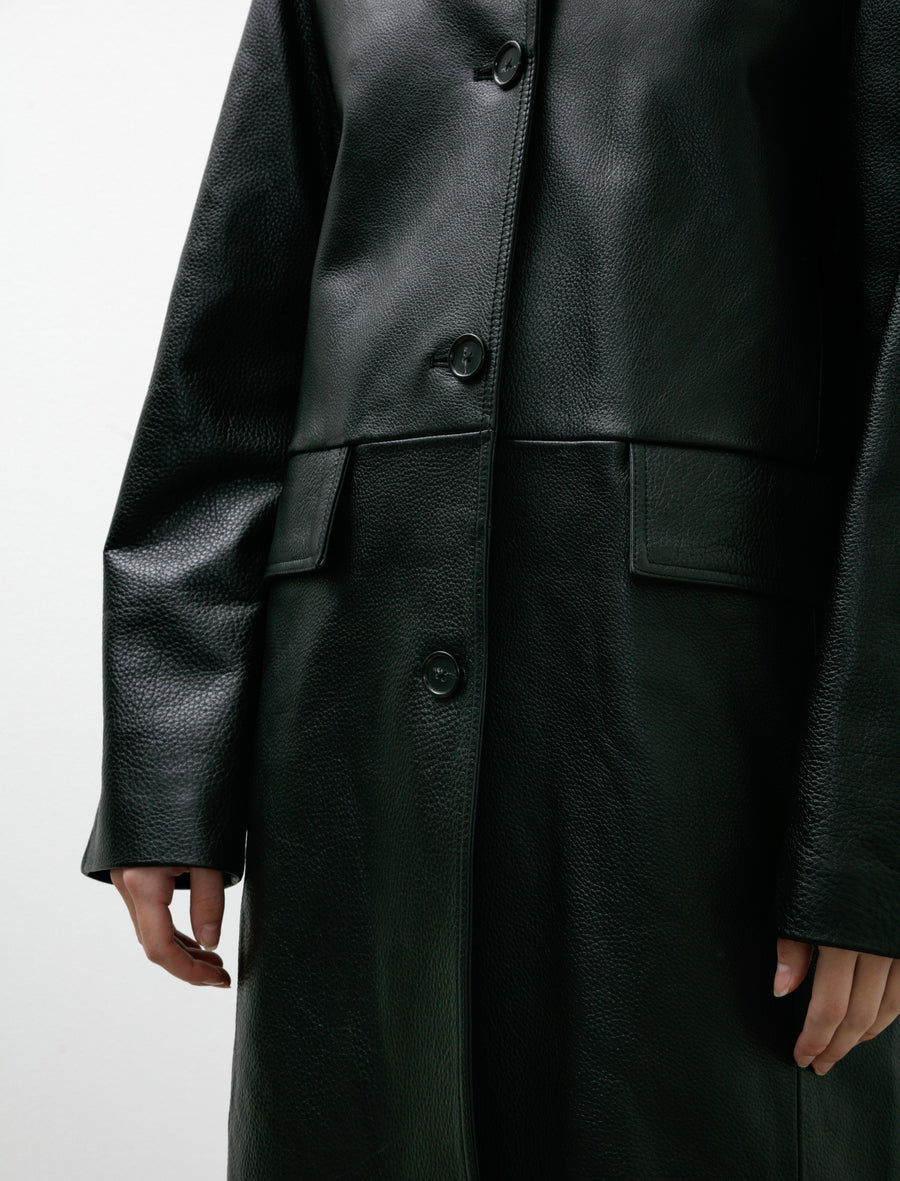 Raglan Leather Coat Black - Image 5