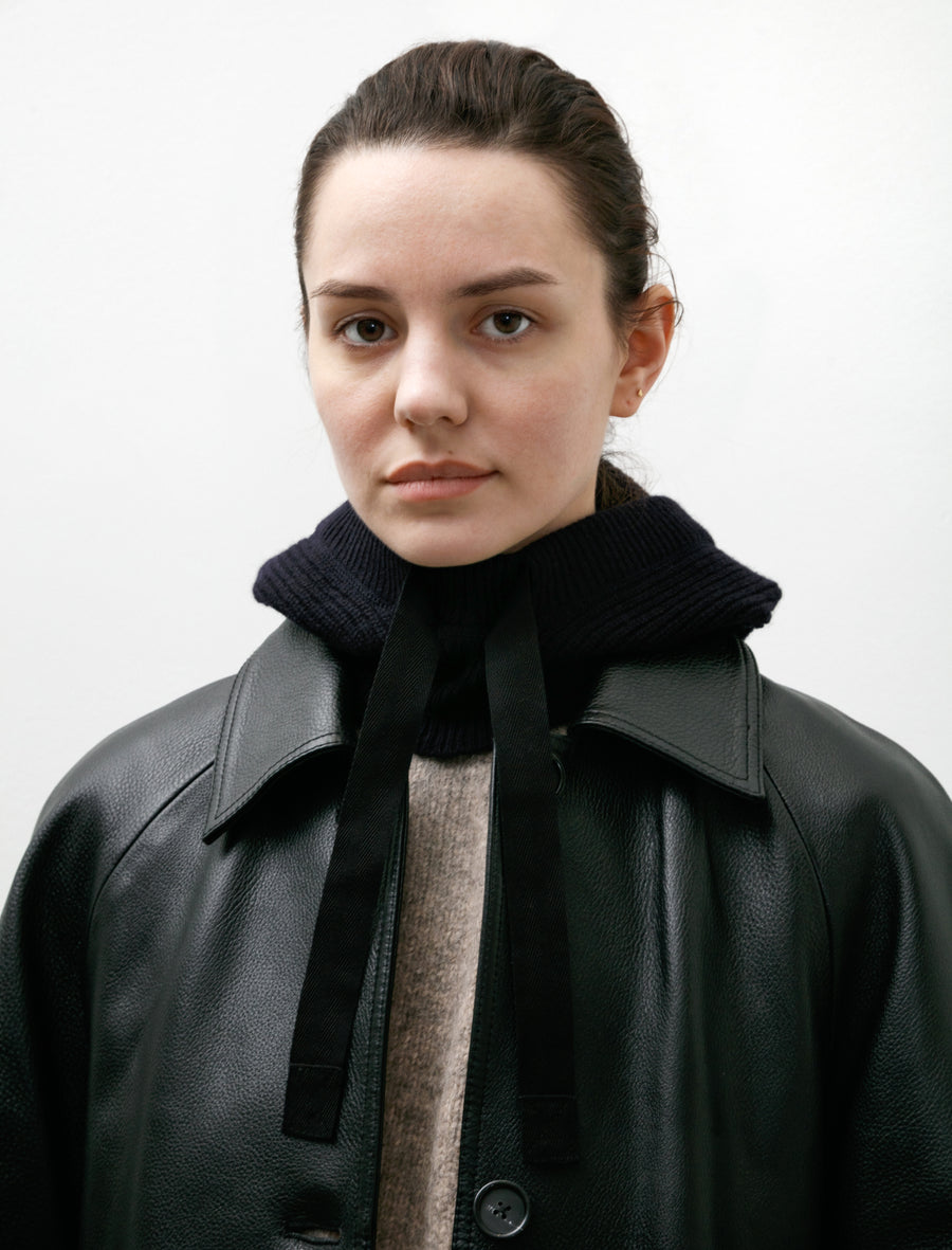 MHL Knitted Hood Lambswool Dark Navy - Image 3