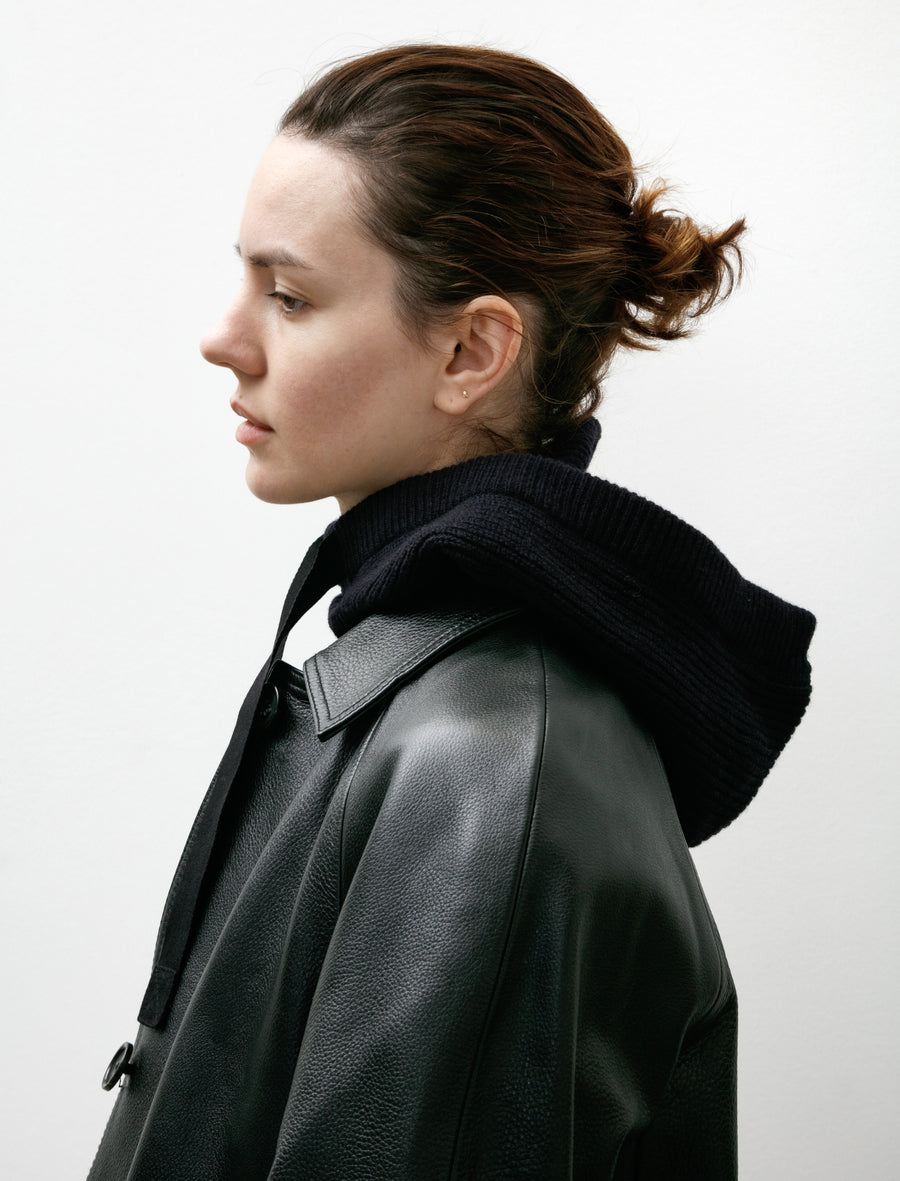 MHL Knitted Hood Lambswool Dark Navy - Image 1