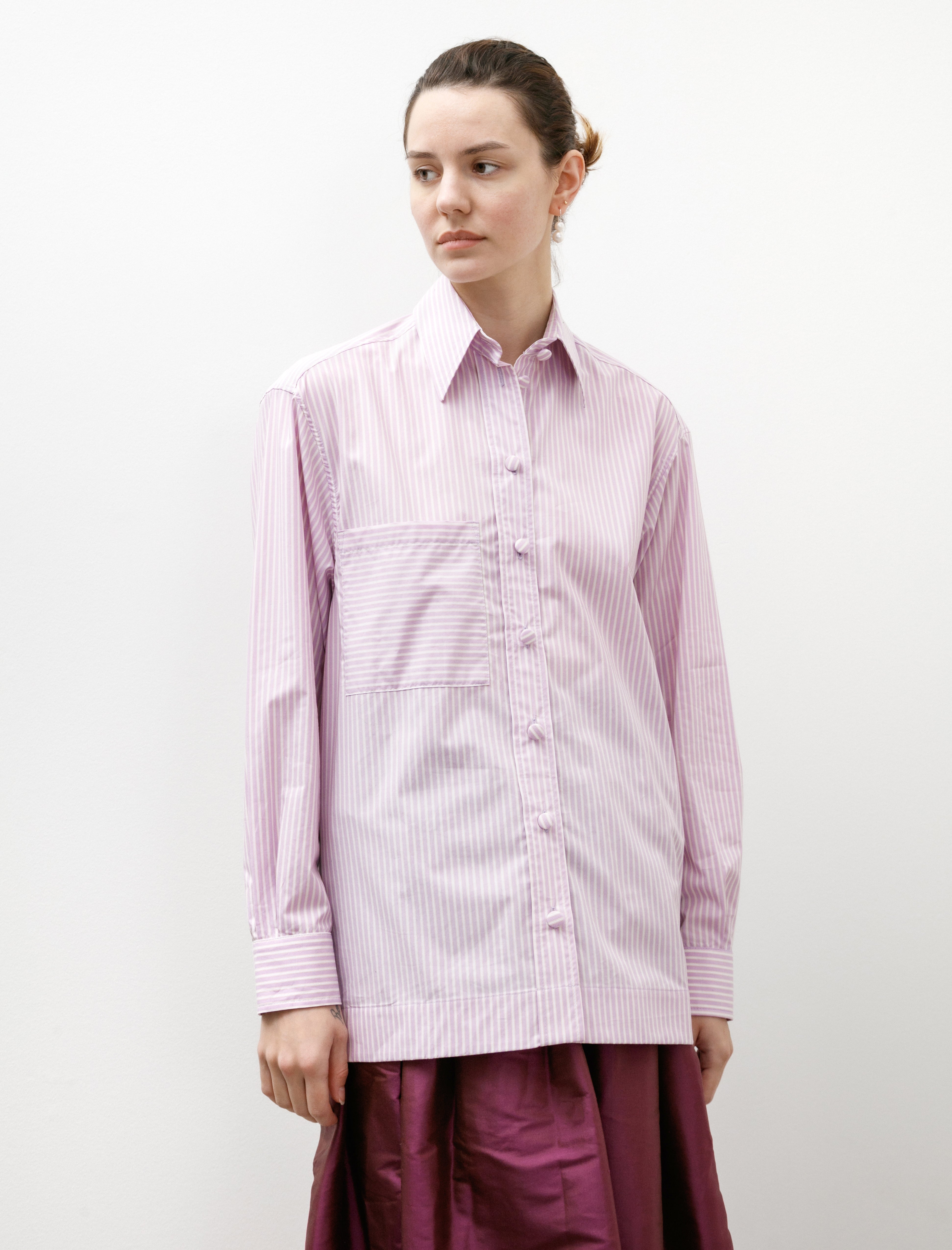 Cawley Japanese Cotton Stripe June Shirt Lilac Stripe