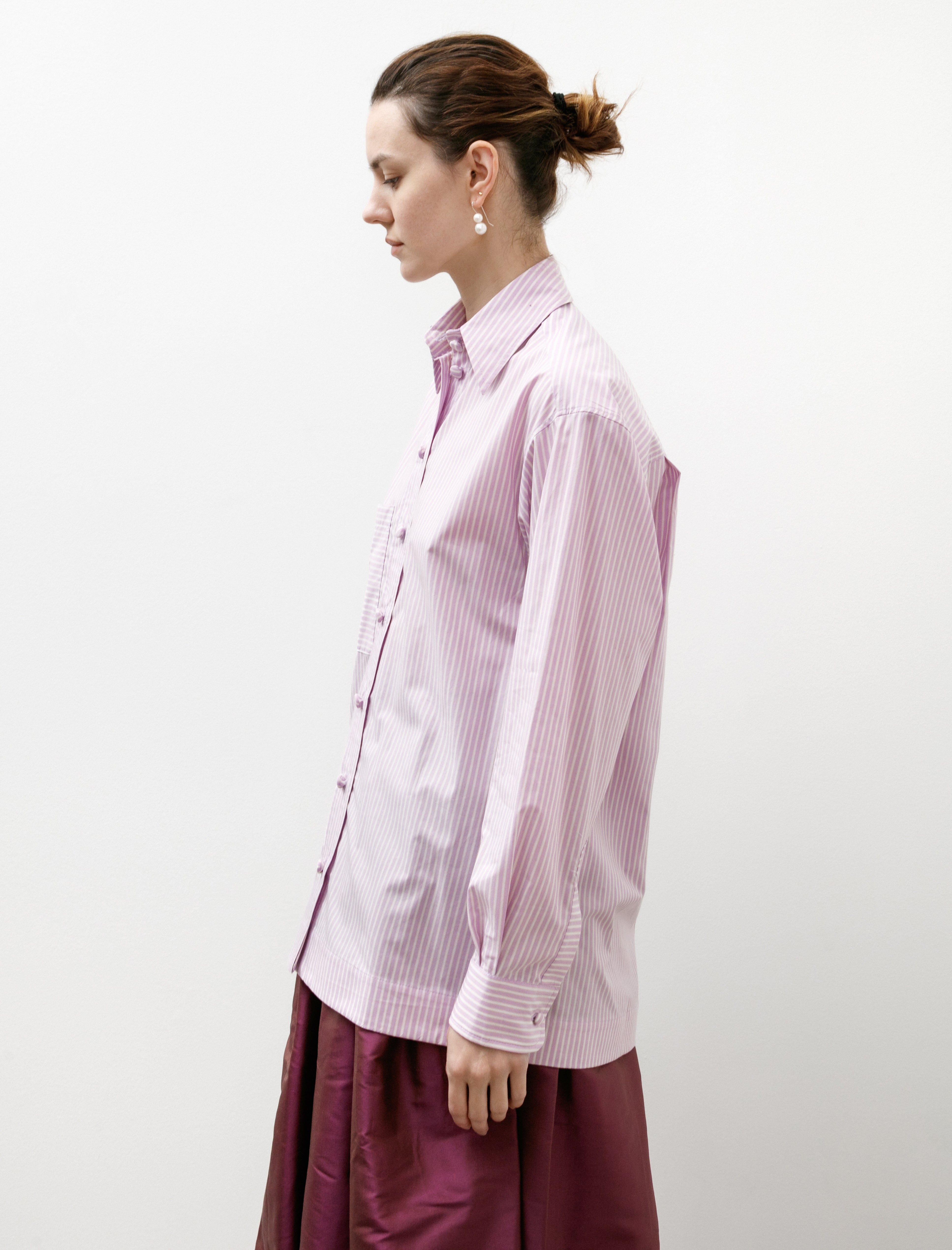 Cawley Japanese Cotton Stripe June Shirt Lilac Stripe