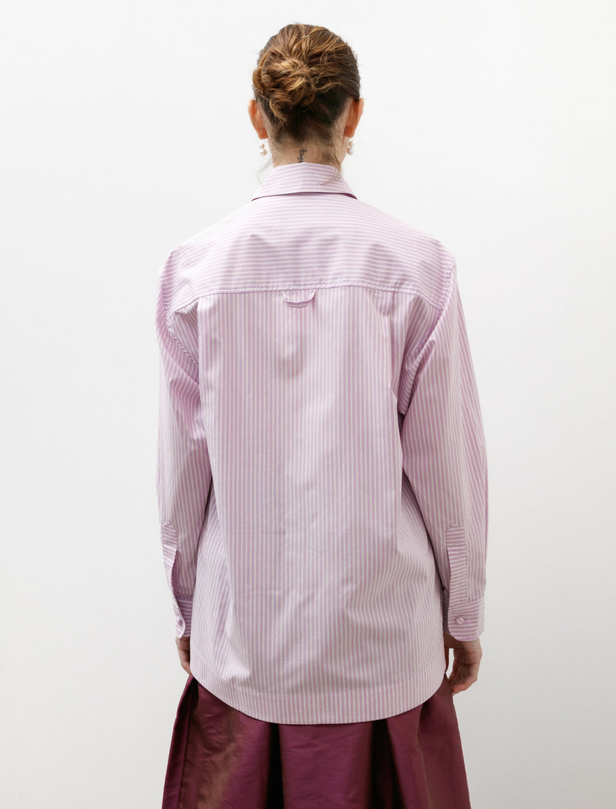 Japanese Cotton Stripe June Shirt Lilac Stripe - Image 4